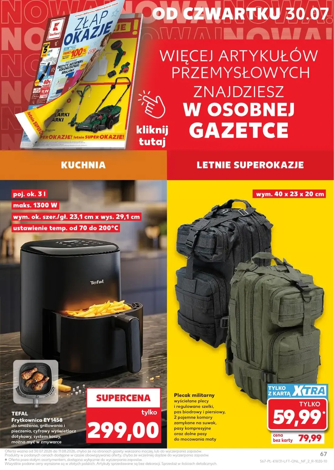 Kaufland gazetka, strona 67 z 68 — Plecak militarny, TEFAL Frytkownica EY1458