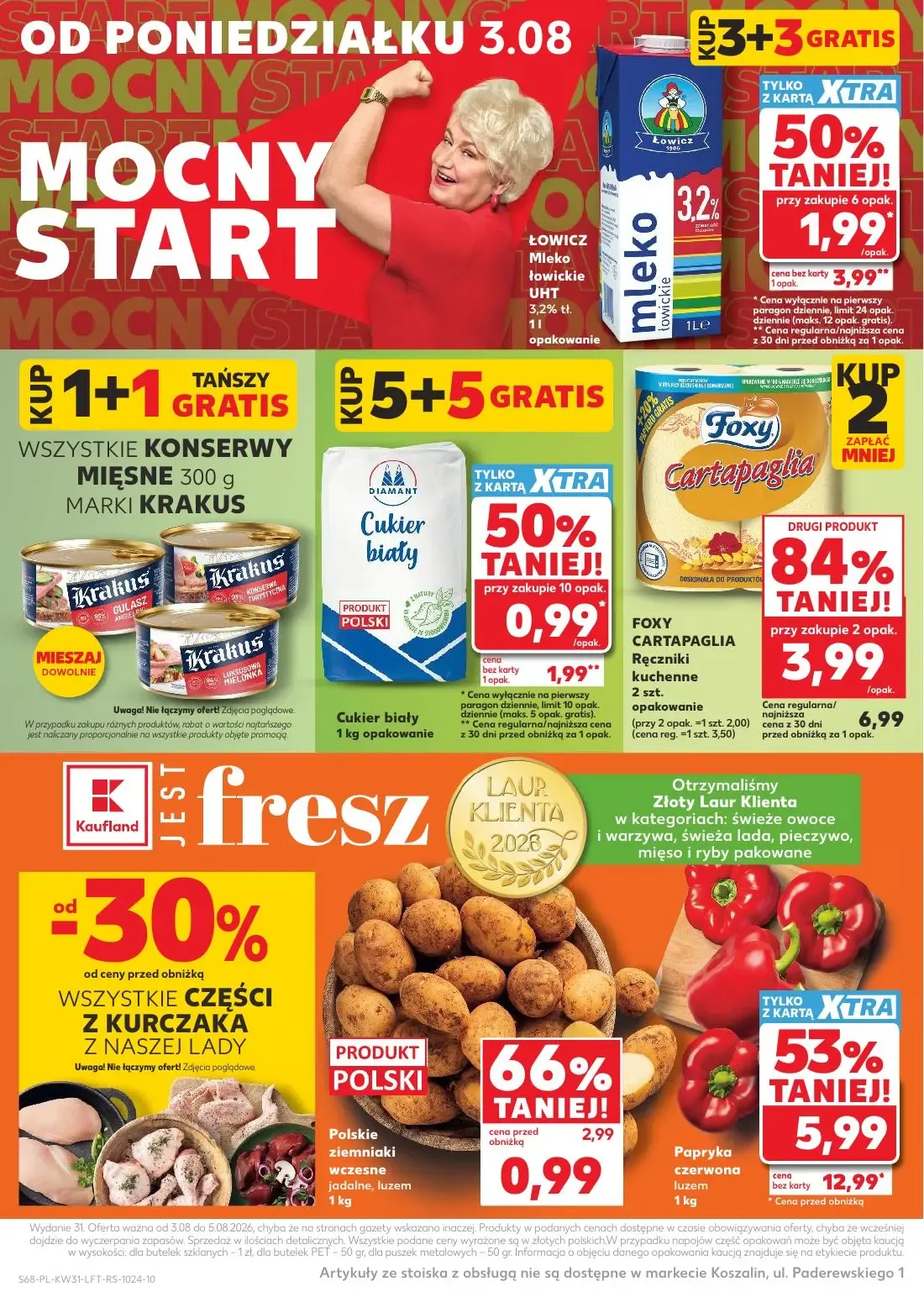 Kaufland gazetka, strona 68 z 68 — Papryka czerwona luzem, Ręczniki kuchenne Foxy Cartapaglia, Mleko Łowickie UHT 3,2% tł.