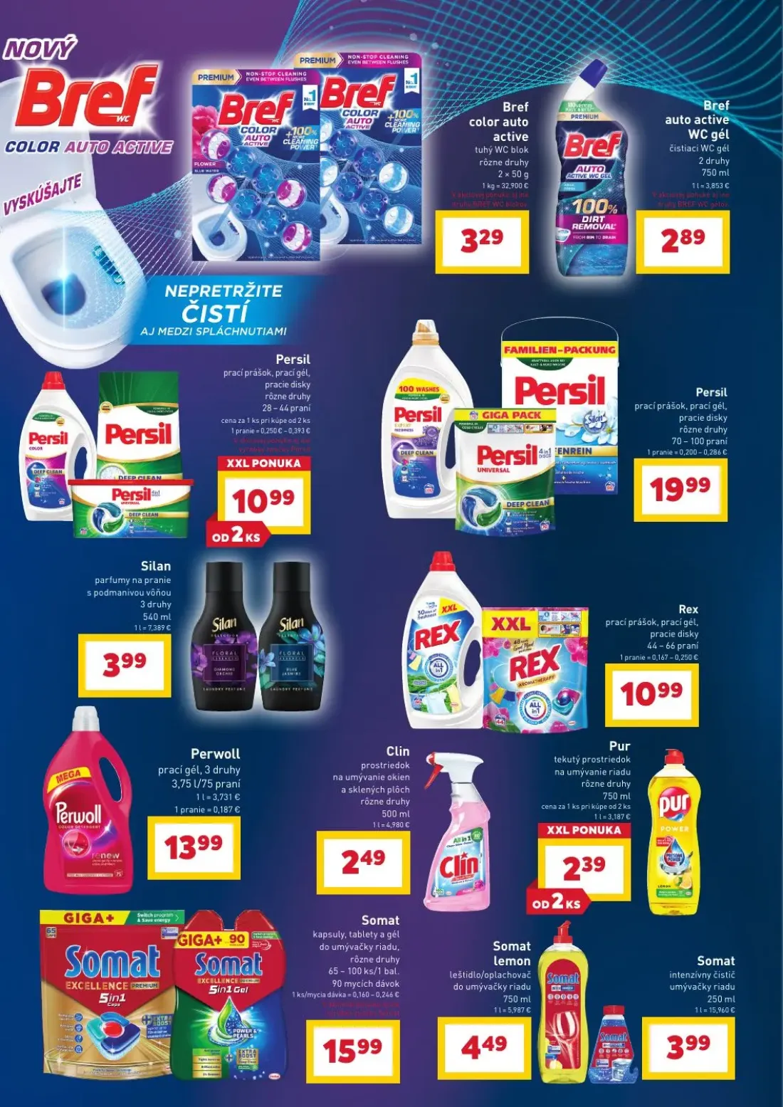 Billa leták, strana 4 z 11 — Bref color auto active, Bref auto active WC gél, Persil