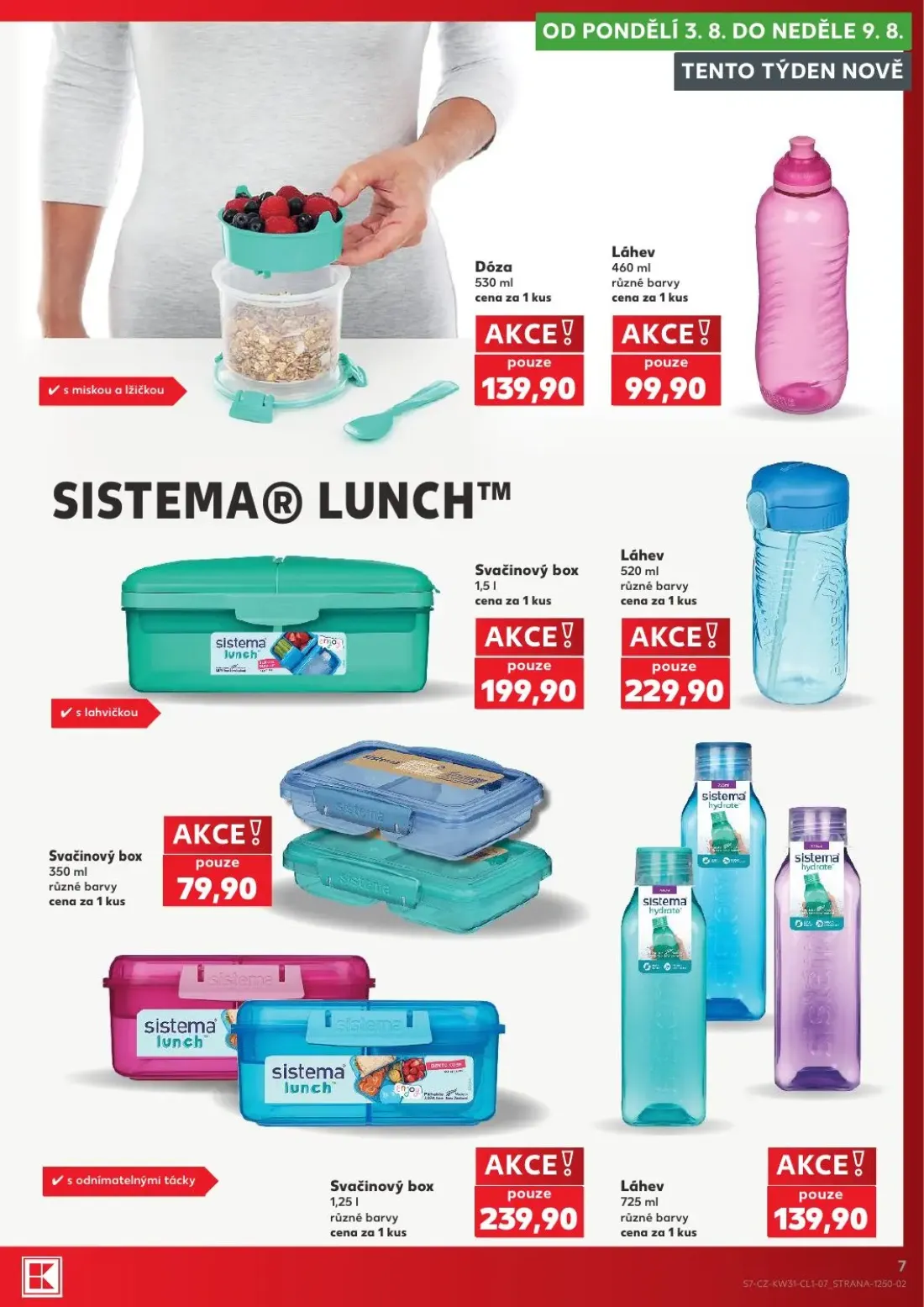 Kaufland leták, strana 7 z 14 — Dóza, Láhev, Svačinový box