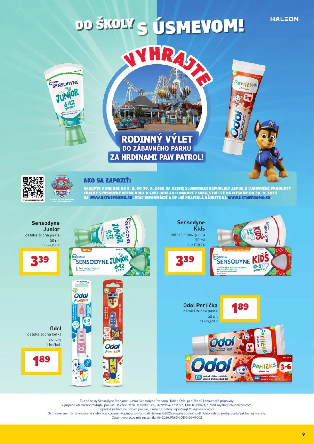 Billa leták, strana 9 z 11 — Sensodyne Junior detská zubná pasta, Sensodyne Kids detská zubná pasta, Odol detská zubná kefka
