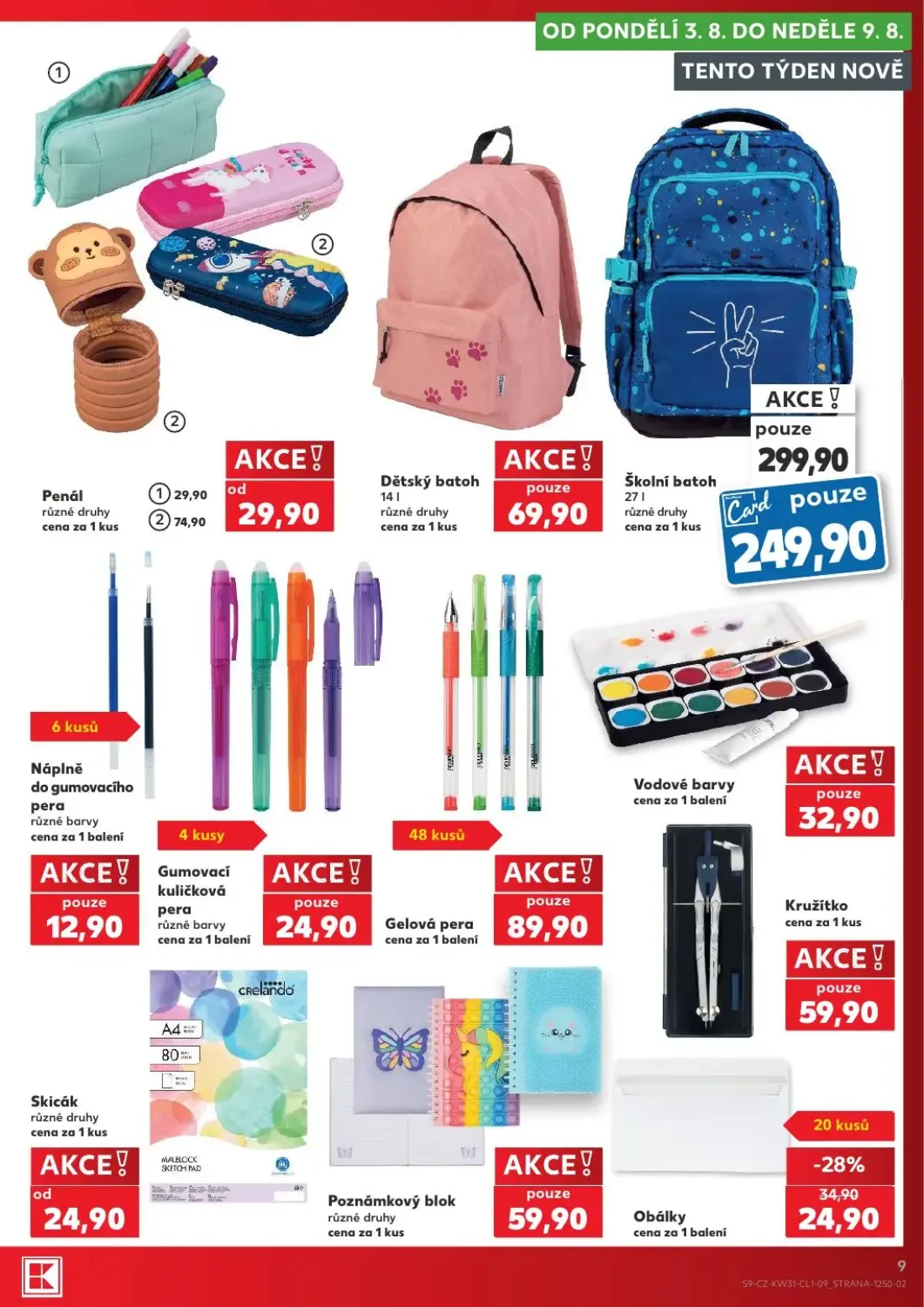 Kaufland leták, strana 9 z 14 — Školní batoh, Penál, Obálky