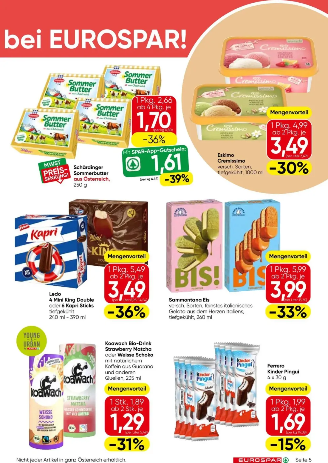 Eurospar Prospekt, Seite 5 von 16 — Ledo 4 Mini King Double oder 6 Kapri Sticks, Sammontana Eis, Eskimo Cremissimo