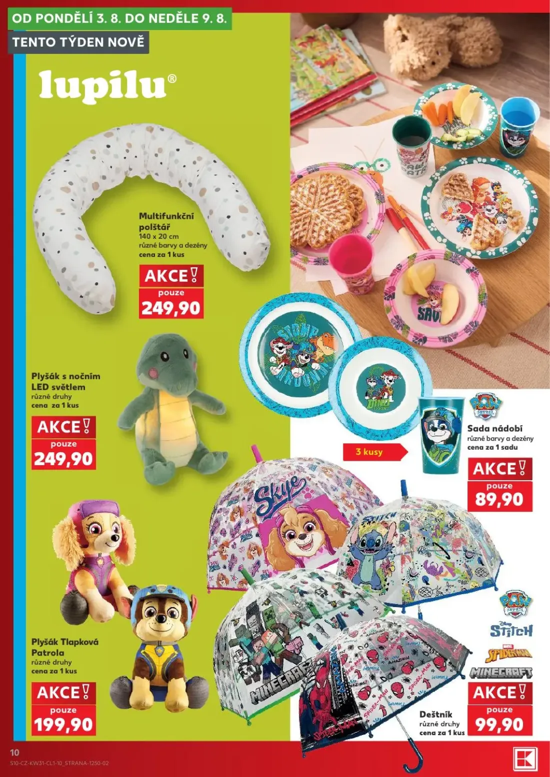 Kaufland leták, strana 10 z 14 — Multifunkční polštář, Plyšák s nočním LED světlem, Sada nádobí