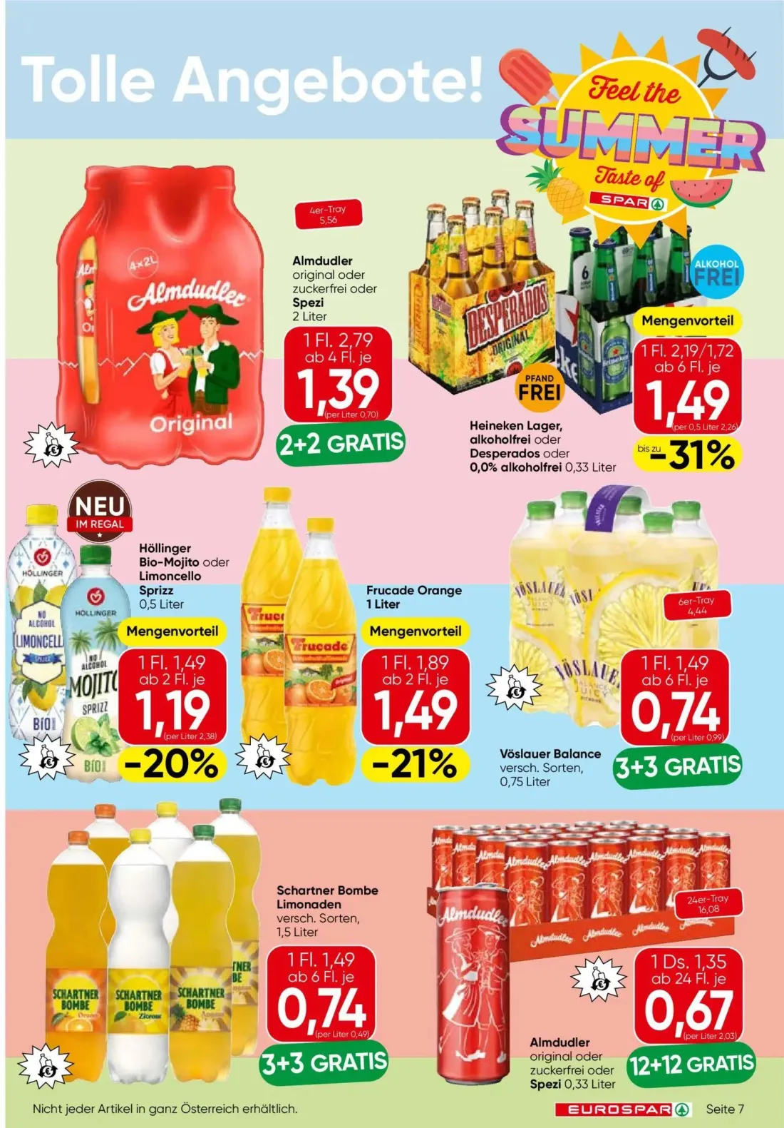 Eurospar Prospekt, Seite 7 von 16 — Almdudler, Vöslauer Balance versch. Sorten, Schartner Bombe Limonaden versch. Sorten