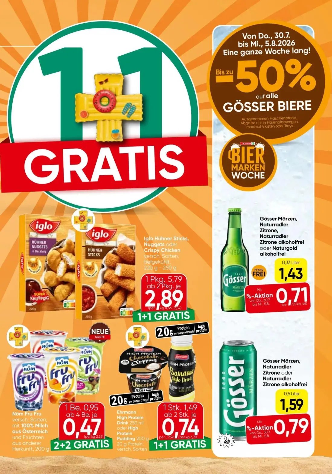 Eurospar Prospekt, Seite 9 von 16 — Iglo Hühner Sticks, Nuggets oder Crispy Chicken, Gösser Märzen, Naturradler Zitrone oder…