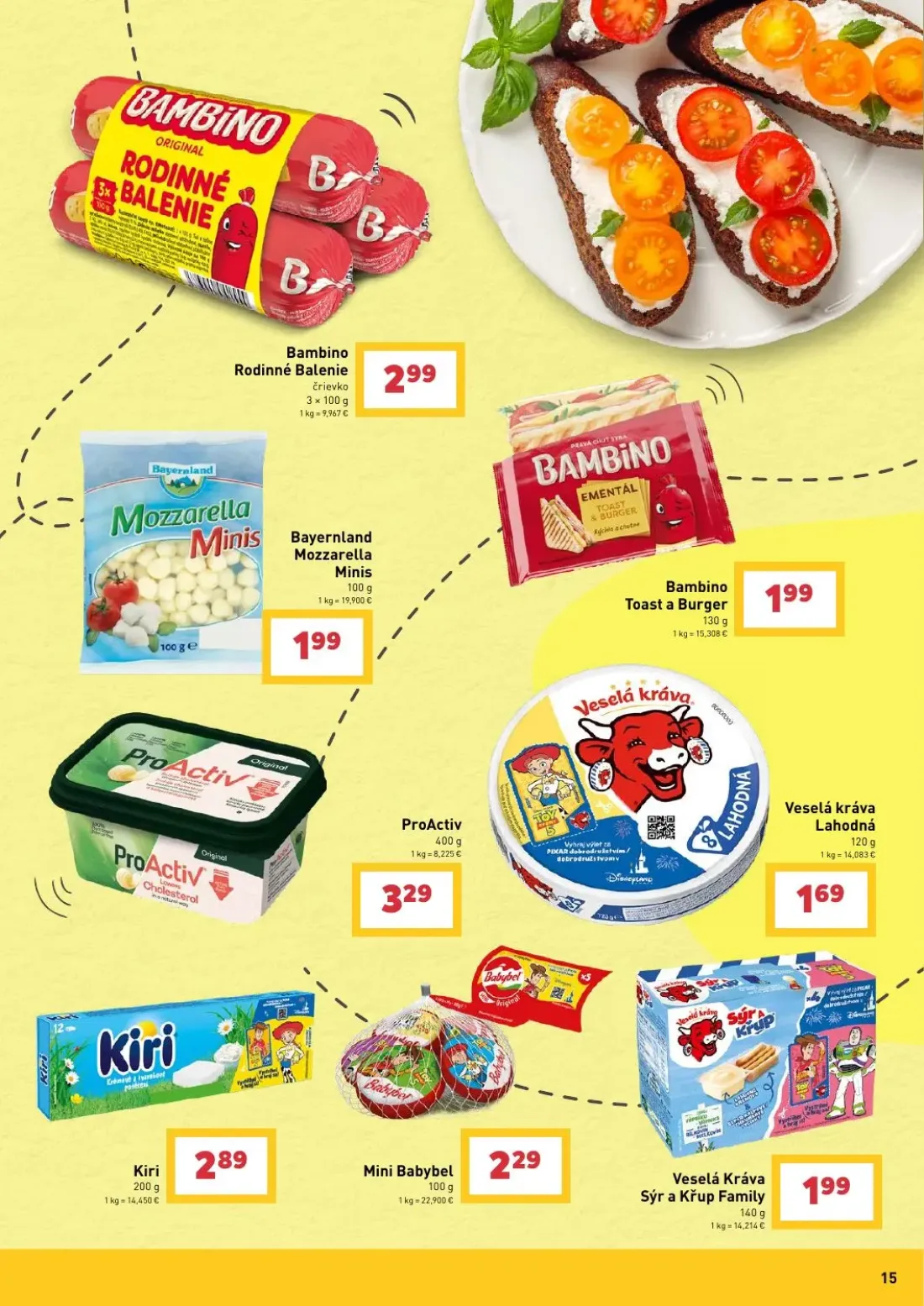 Billa leták, strana 15 z 25 — Bambino Rodinné Balenie, Bayernland Mozzarella Minis, Bambino Toast a Burger
