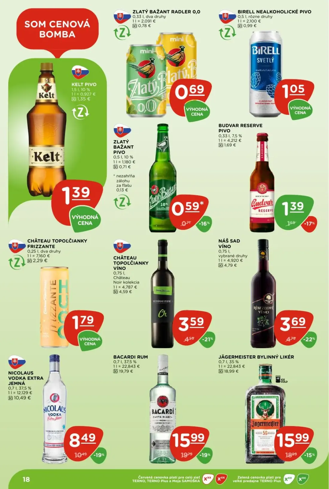 Terno leták, strana 18 z 30 — BACARDI RUM, JÄGERMEISTER BYLINNÝ LIKÉR, NICOLAUS VODKA EXTRA JEMNÁ