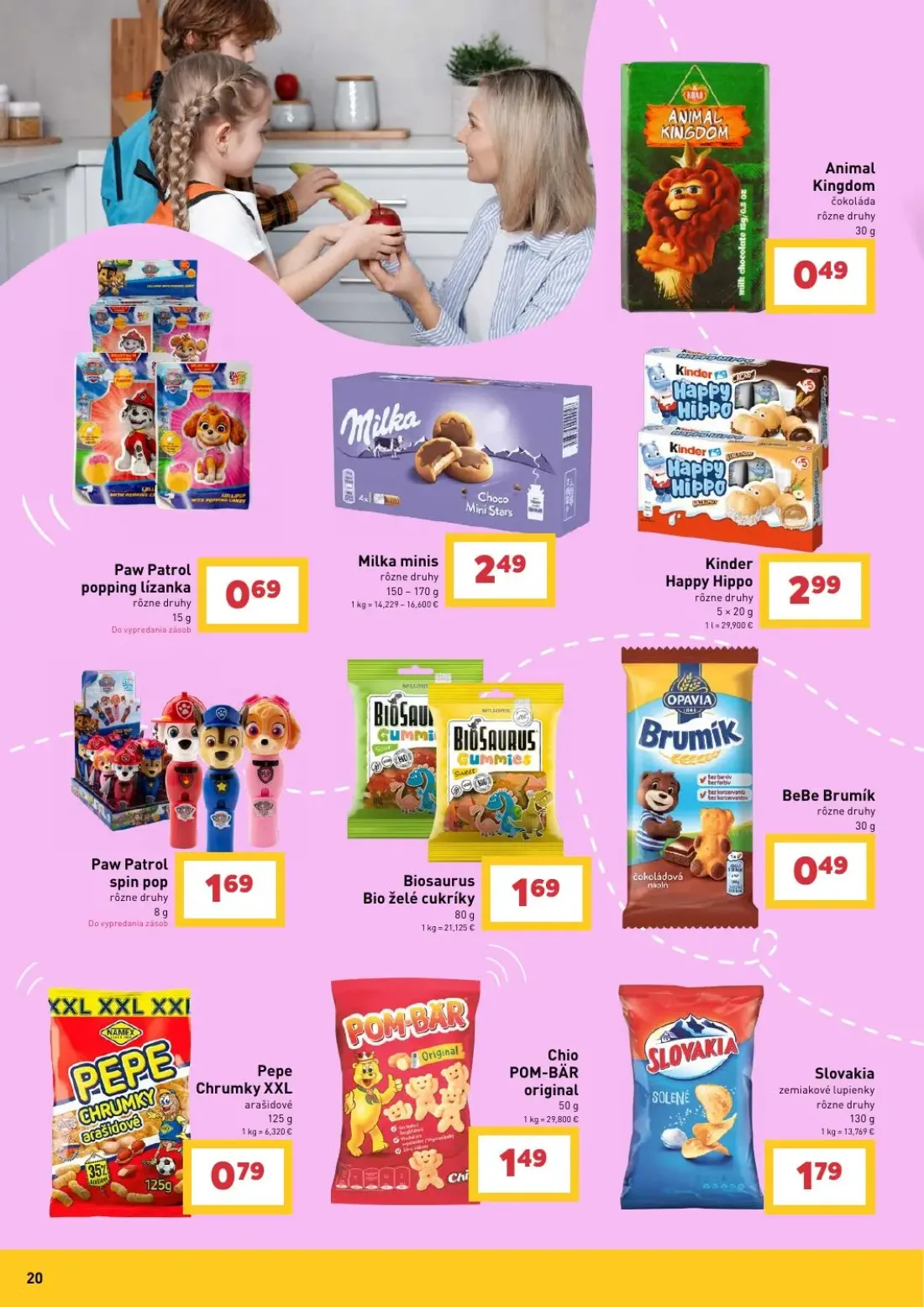 Billa leták, strana 20 z 25 — Paw Patrol popping lízanka, Animal Kingdom čokoláda, Milka minis
