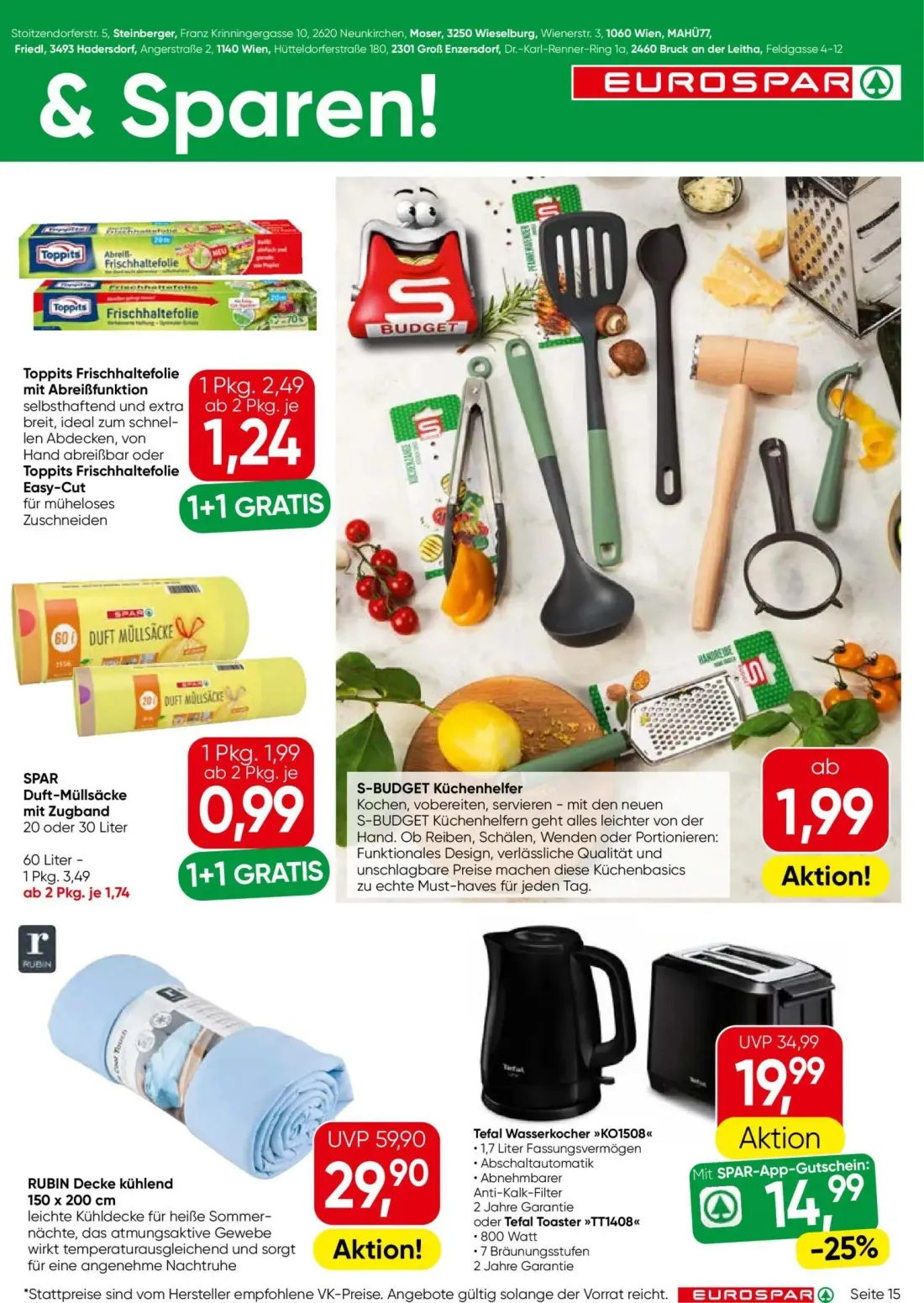 Eurospar Prospekt, Seite 15 von 16 — RUBIN Decke kühlend, Tefal Wasserkocher, Tefal Toaster