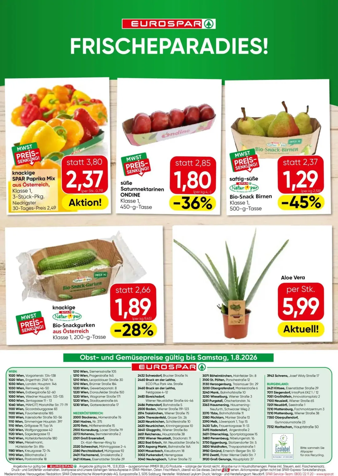 Eurospar Prospekt, Seite 16 von 16 — SPAR Paprika Mix aus Österreich, Bio-Snack Birnen, Saturnnektarinen ONDINE