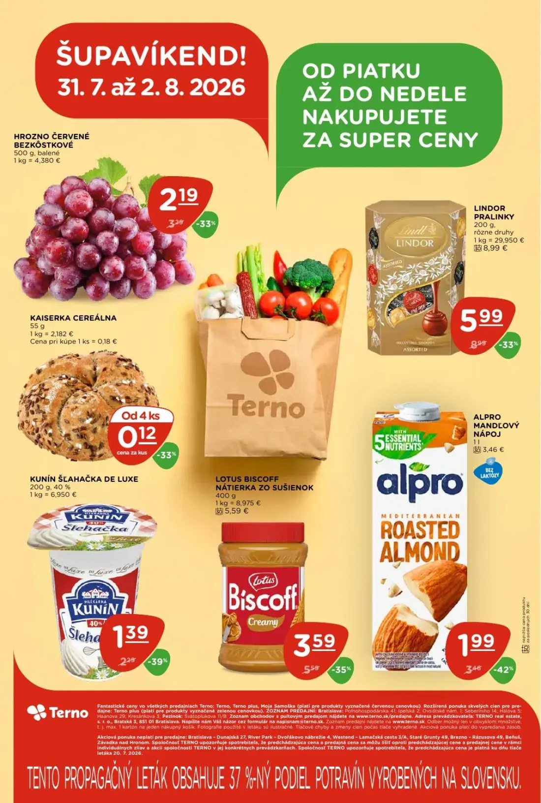 Terno leták, strana 28 z 30 — LINDOR PRALINKY, LOTUS BISCOFF NÁTIERKA ZO SUŠIENOK, ALPRO MANDĽOVÝ NÁPOJ