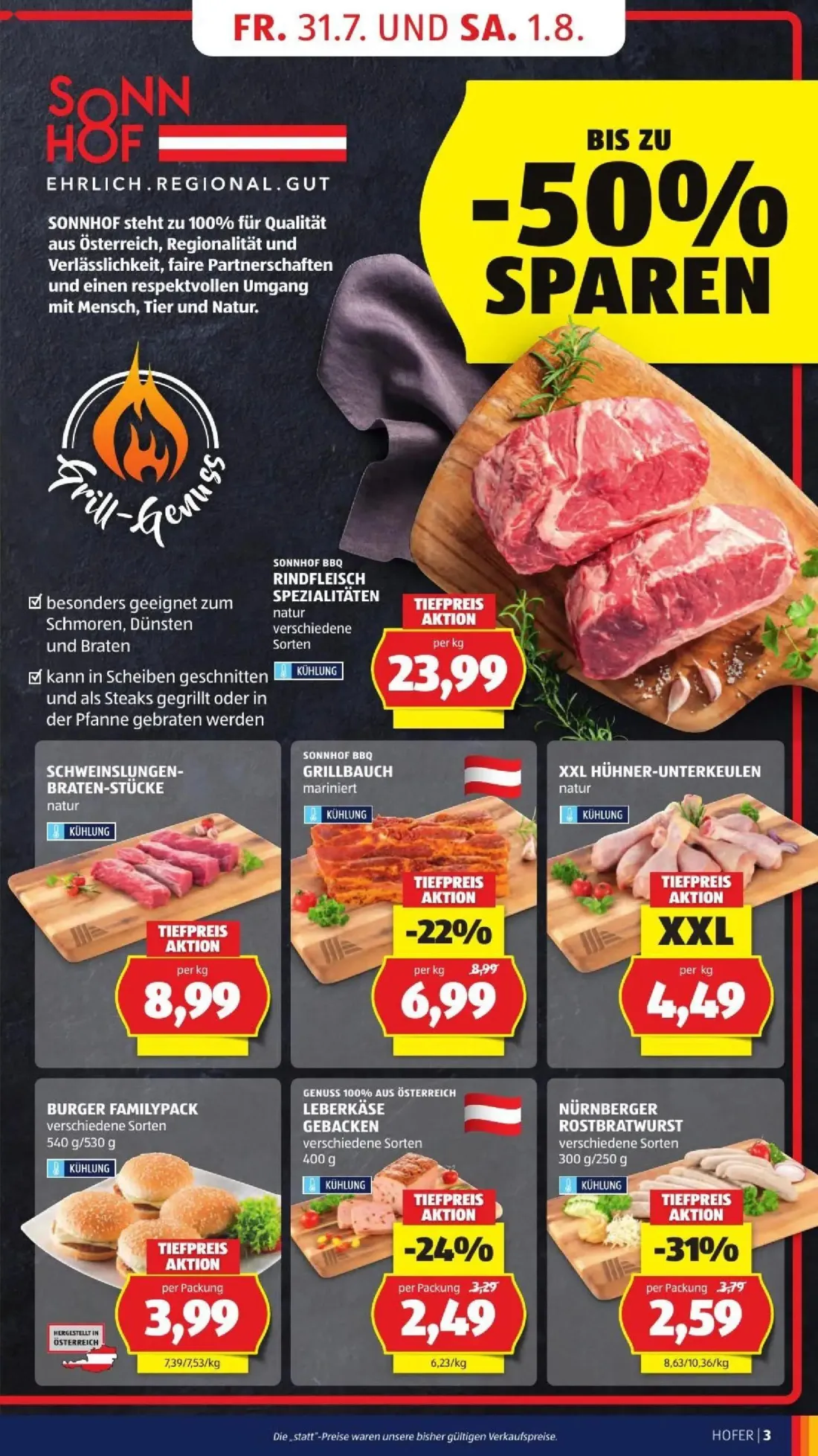 Hofer Prospekt, Seite 5 von 50 — GRILLBAUCH, NÜRNBERGER ROSTBRATWURST, LEBERKÄSE GEBACKEN