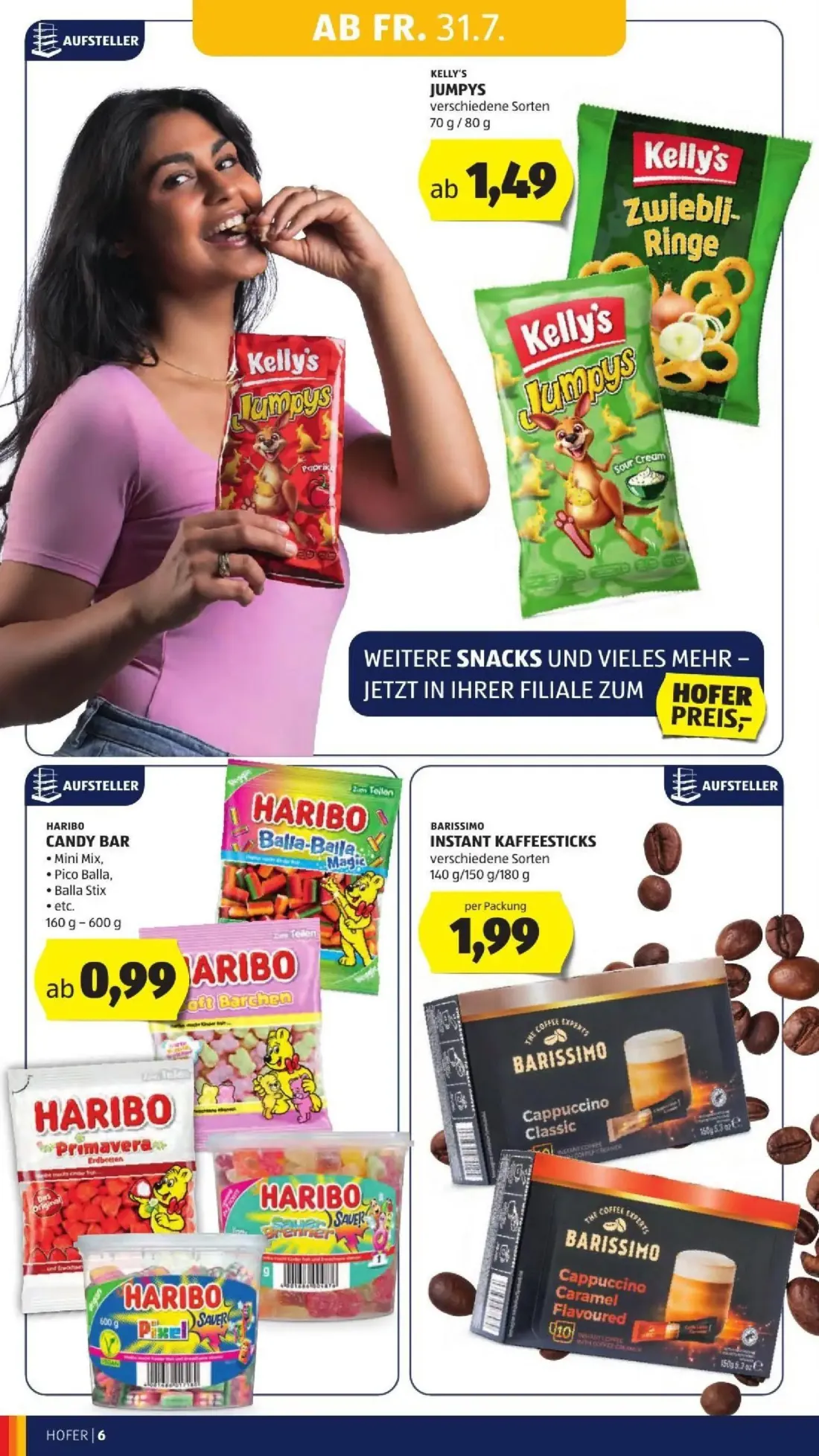 Hofer Prospekt, Seite 12 von 50 — JUMPYS, HARIBO CANDY BAR, BARISSIMO INSTANT KAFFEESTICKS