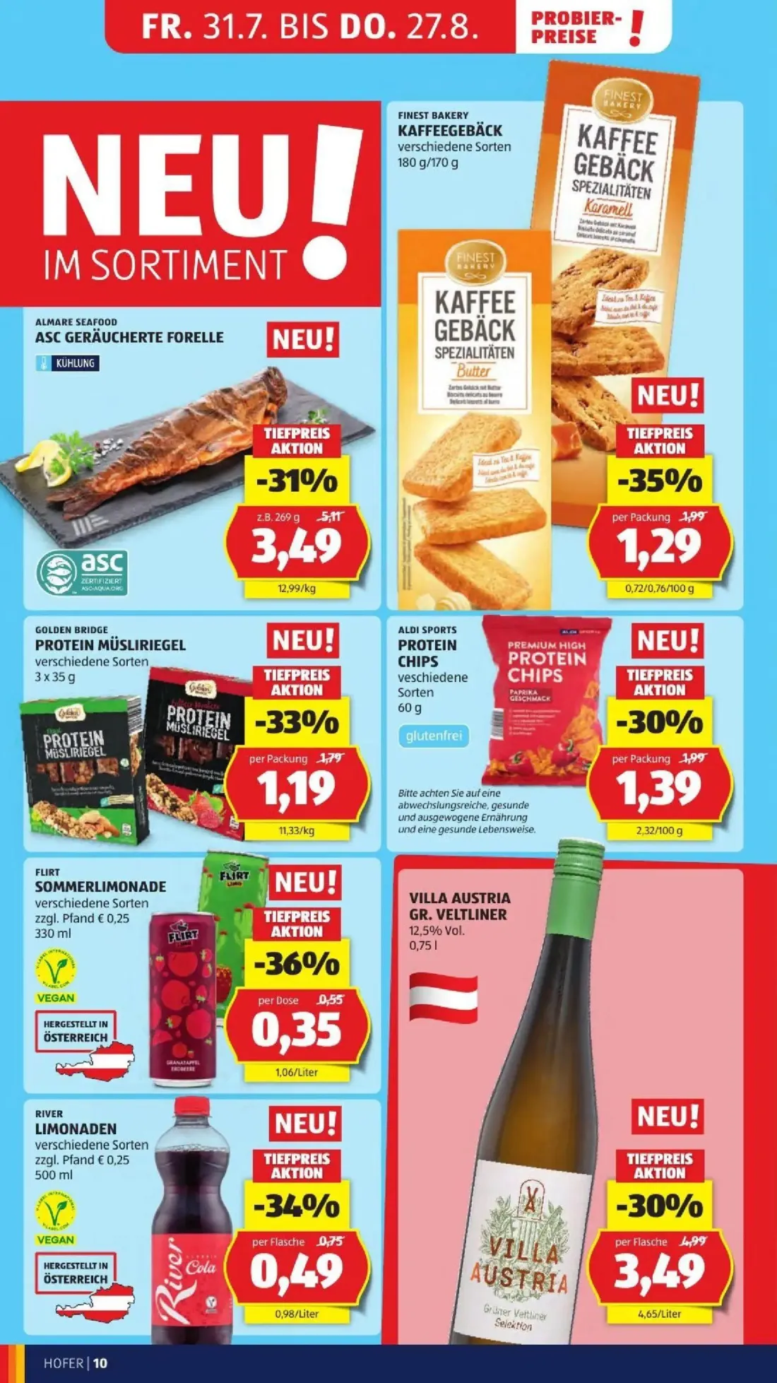 Hofer Prospekt, Seite 16 von 50 — ASC GERÄUCHERTE FORELLE, GR. VELTLINER 12,5% Vol., KAFFEEGEBÄCK verschiedene Sorten