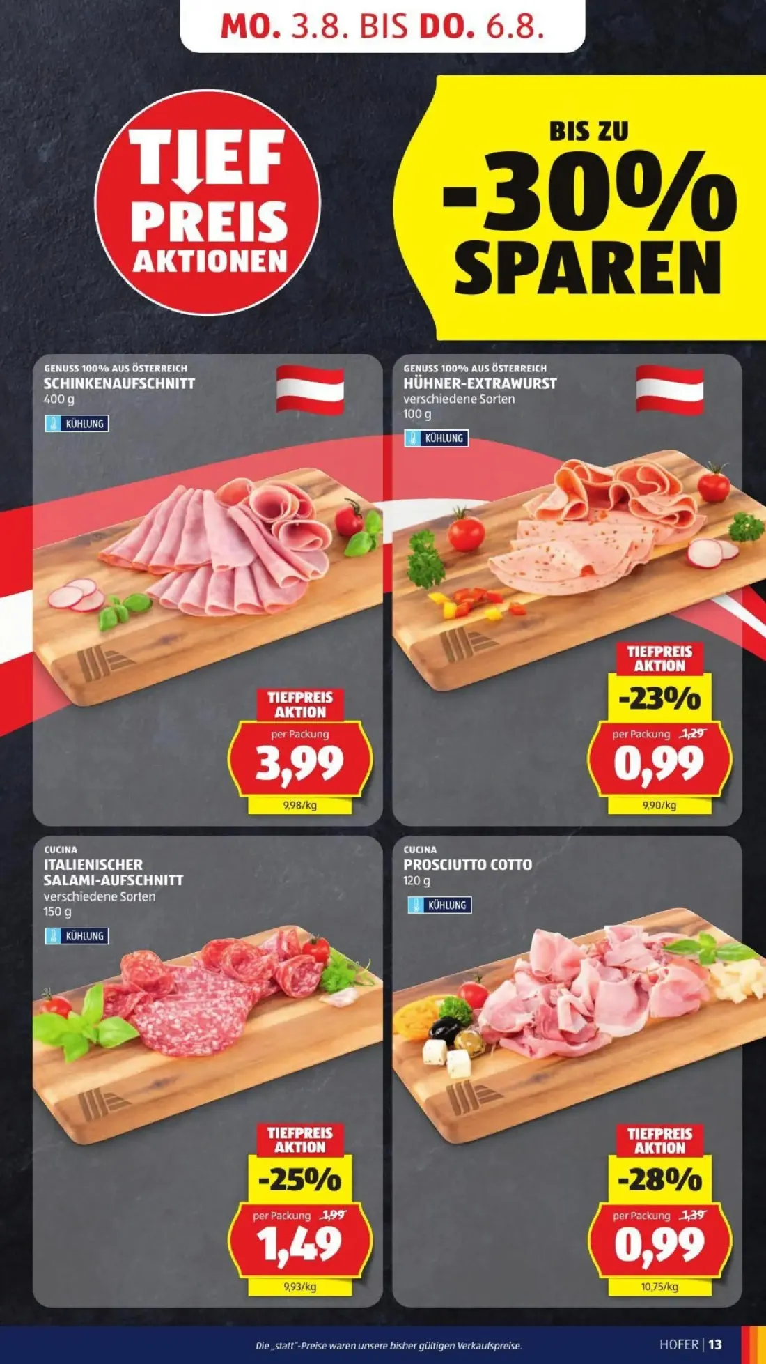 Hofer Prospekt, Seite 19 von 50 — ITALIENISCHER SALAMI-AUFSCHNITT, PROSCIUTTO COTTO, HÜHNER-EXTRAWURST