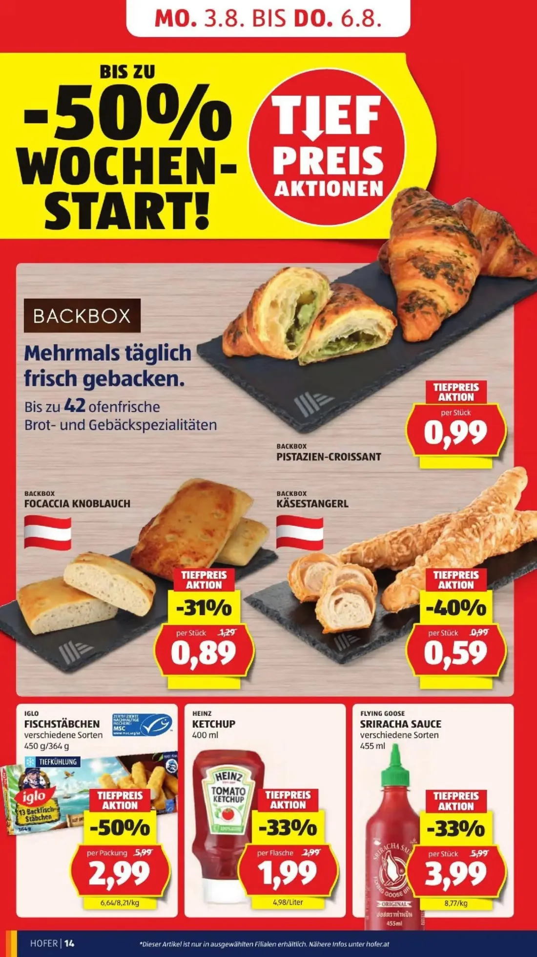 Hofer Prospekt, Seite 20 von 50 — FISCHSTÄBCHEN, SRIRACHA SAUCE, KETCHUP