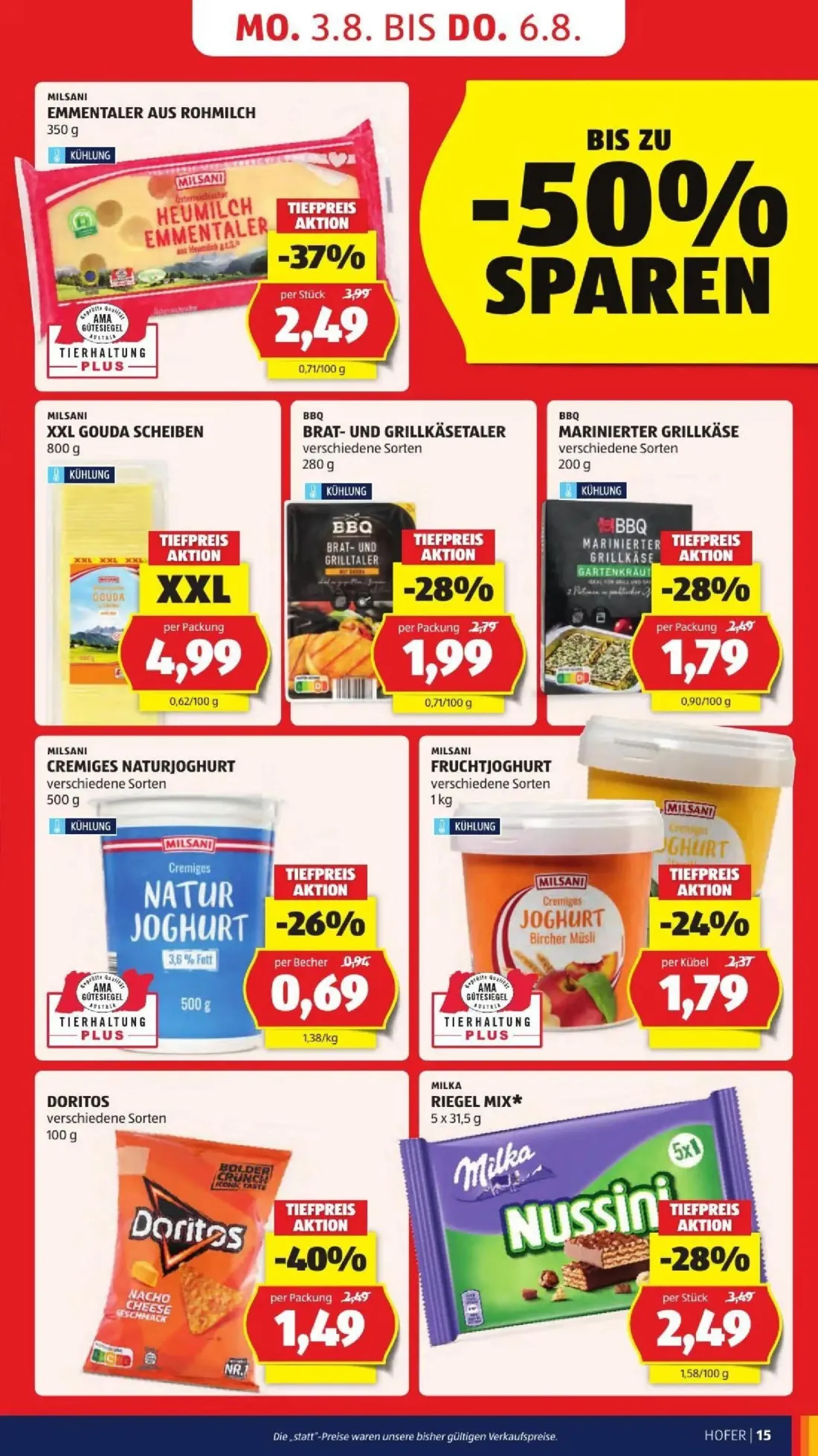 Hofer Prospekt, Seite 21 von 50 — EMMENTALER AUS ROHMILCH, DORITOS, RIEGEL MIX*