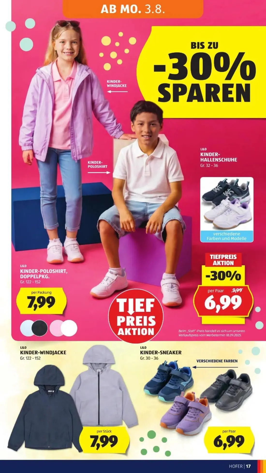 Hofer Prospekt, Seite 25 von 50 — KINDER-HALLENSCHUHE, KINDER-POLOSHIRT, DOPPELPKG., KINDER-WINDJACKE