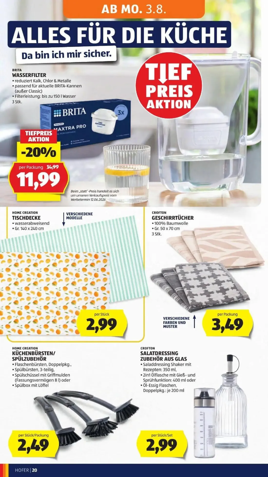 Hofer Prospekt, Seite 28 von 50 — WASSERFILTER, TISCHDECKE, GESCHIRRTÜCHER