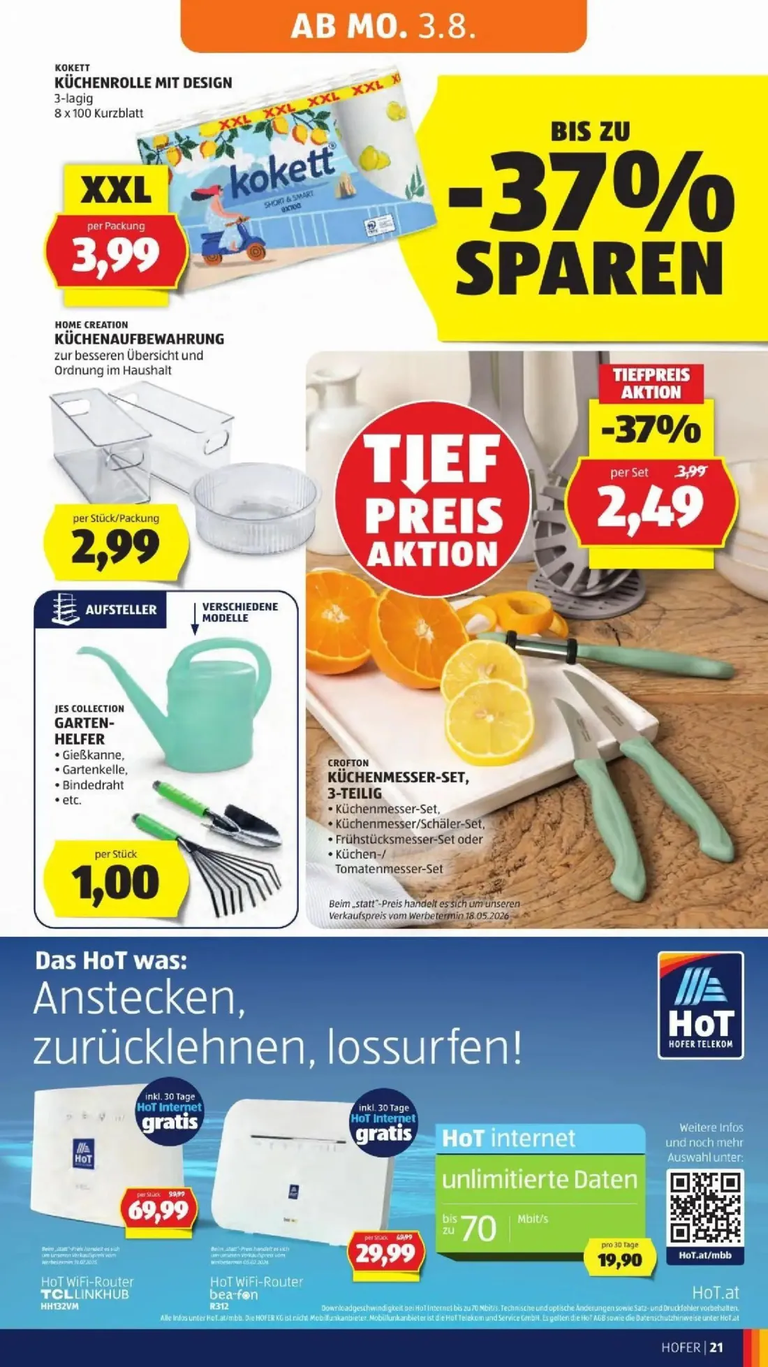 Hofer Prospekt, Seite 29 von 50 — HoT WiFi-Router TCLLINKHUB HH132VM, HoT WiFi-Router bea-fon R312, KÜCHENMESSER-SET, 3-TEIL…