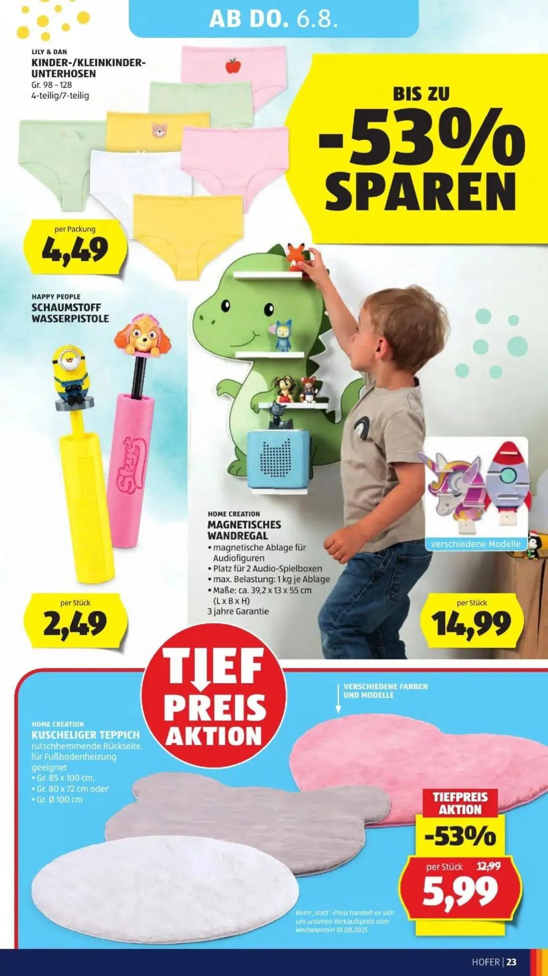 Hofer Prospekt, Seite 35 von 50 — KUSCHELIGER TEPPICH, KINDER-/KLEINKINDER-UNTERHOSEN, SCHAUMSTOFF WASSERPISTOLE