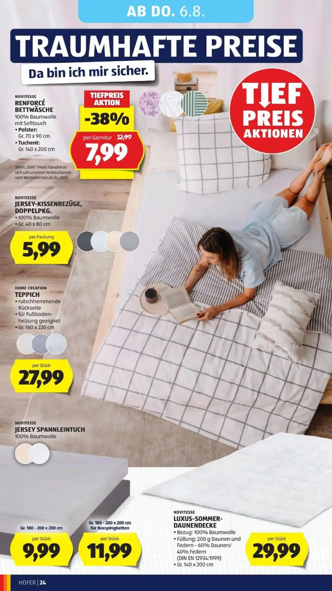 Hofer Prospekt, Seite 36 von 50 — RENFORCÉ BETTWÄSCHE, JERSEY SPANNLEINTUCH, JERSEY-KISSENBEZÜGE, DOPPELPKG.