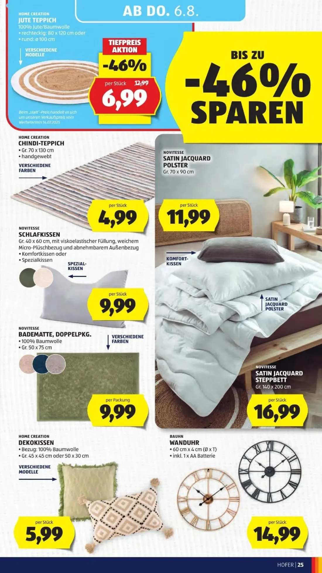 Hofer Prospekt, Seite 37 von 50 — JUTE TEPPICH, CHINDI-TEPPICH, SATIN JACQUARD POLSTER