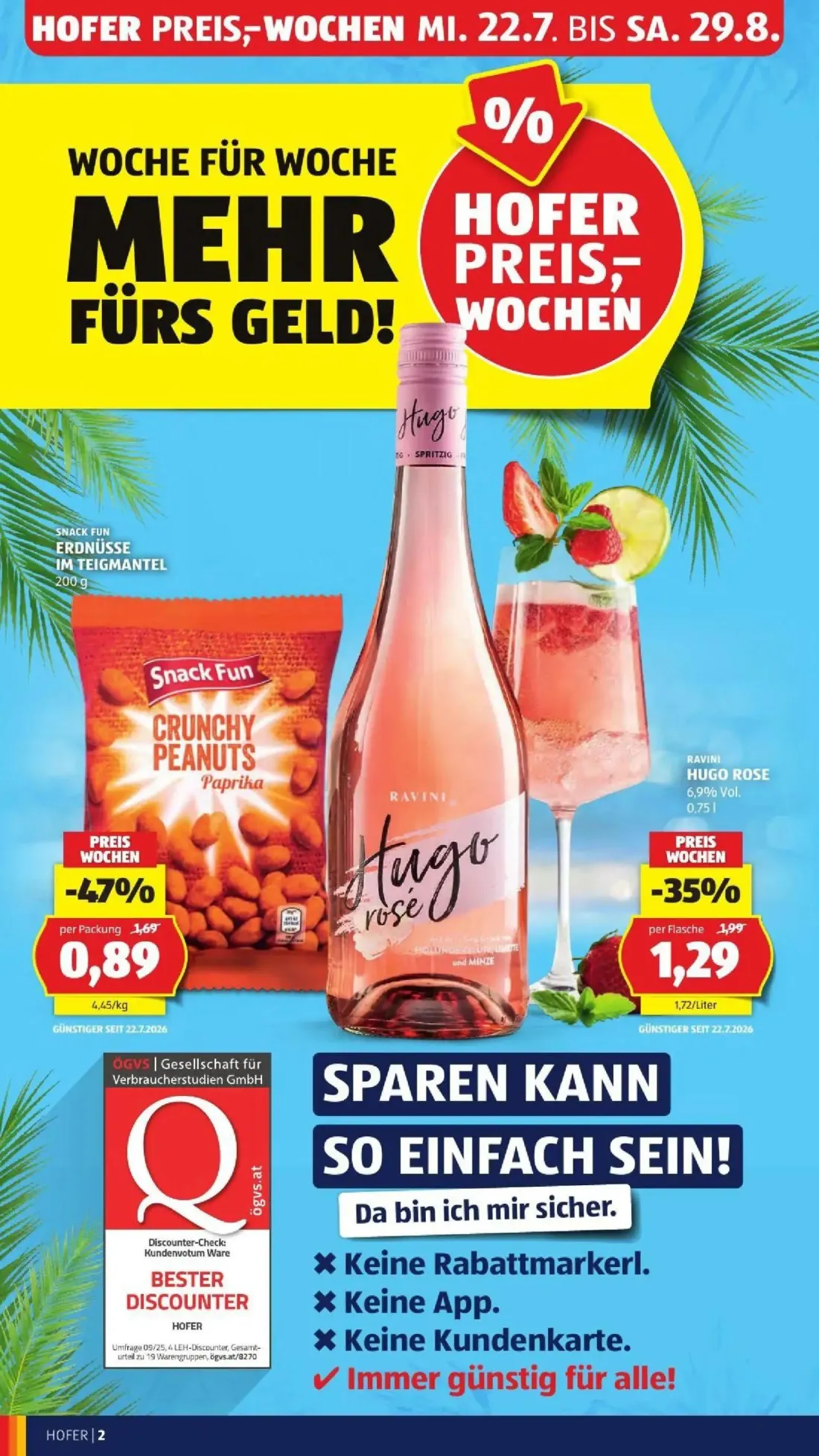 Hofer Prospekt, Seite 40 von 50 — SNACK FUN ERDNÜSSE IM TEIGMANTEL Paprika, RAVINI HUGO ROSE