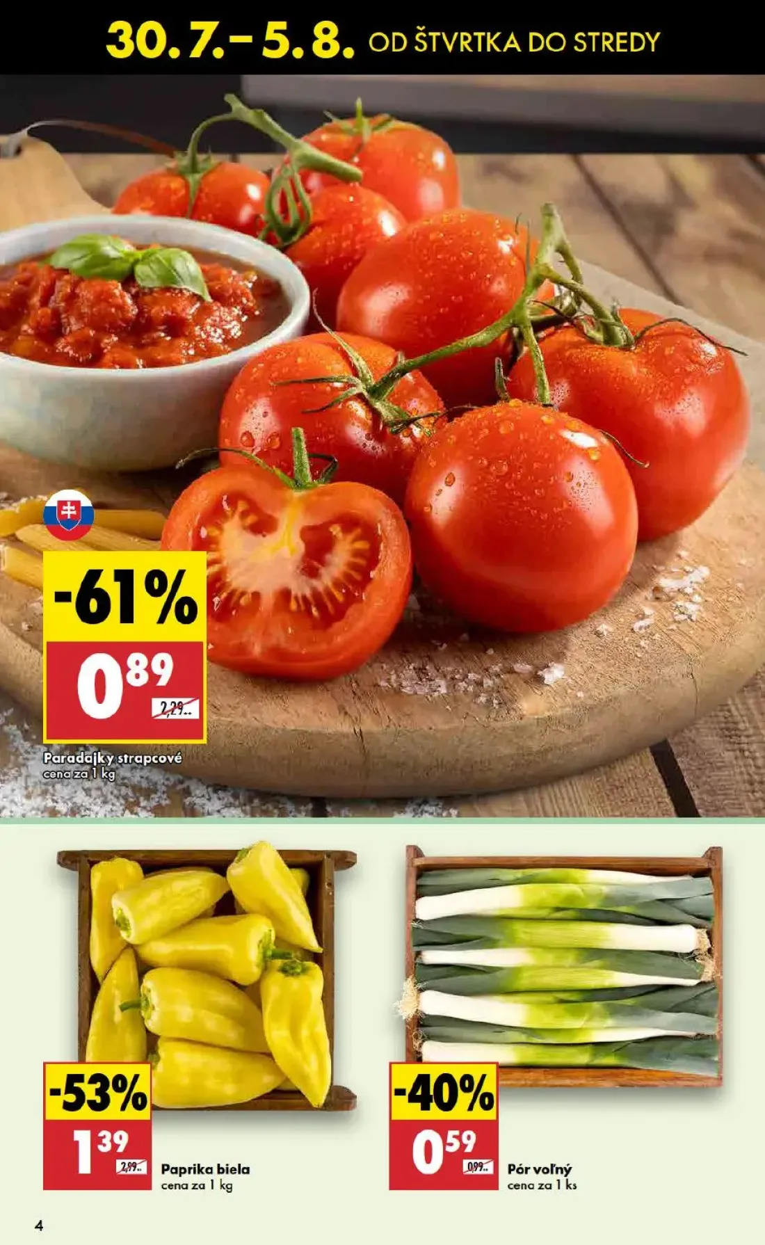 Biedronka leták, strana 4 z 48 — Paprika biela, Paradajky strapcové, Pór voľný