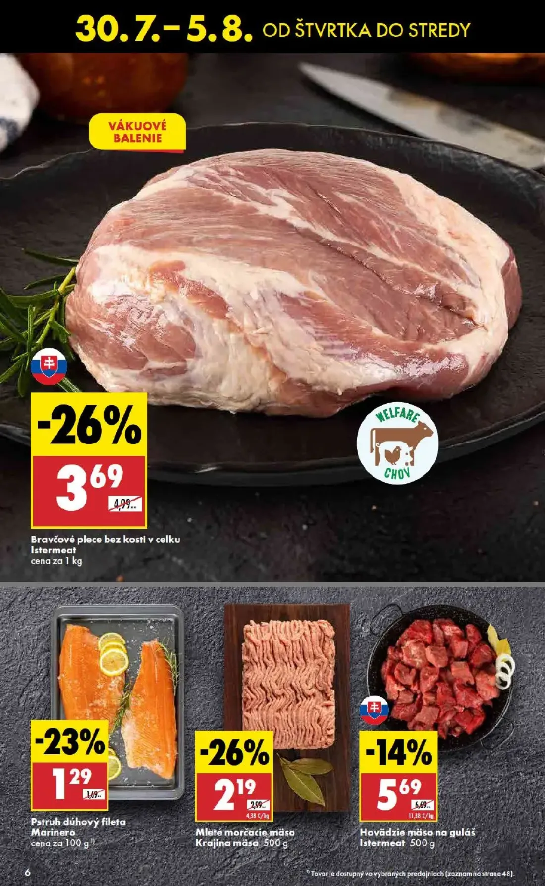 Biedronka leták, strana 6 z 48 — Bravčové plece bez kosti v celku, Hovädzie mäso na guláš Istermeat, Mleté morčacie mäso Kra…