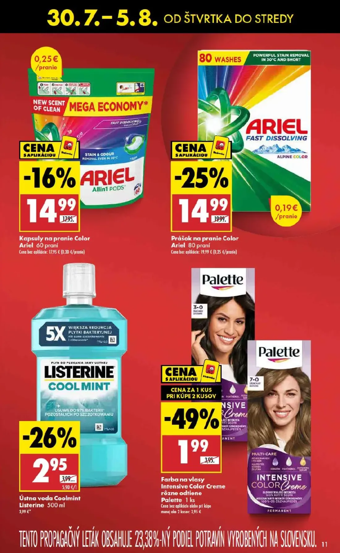 Biedronka leták, strana 11 z 48 — Prášok na pranie Color Ariel, Kapsuly na pranie Color Ariel, Farba na vlasy Intensive Colo…