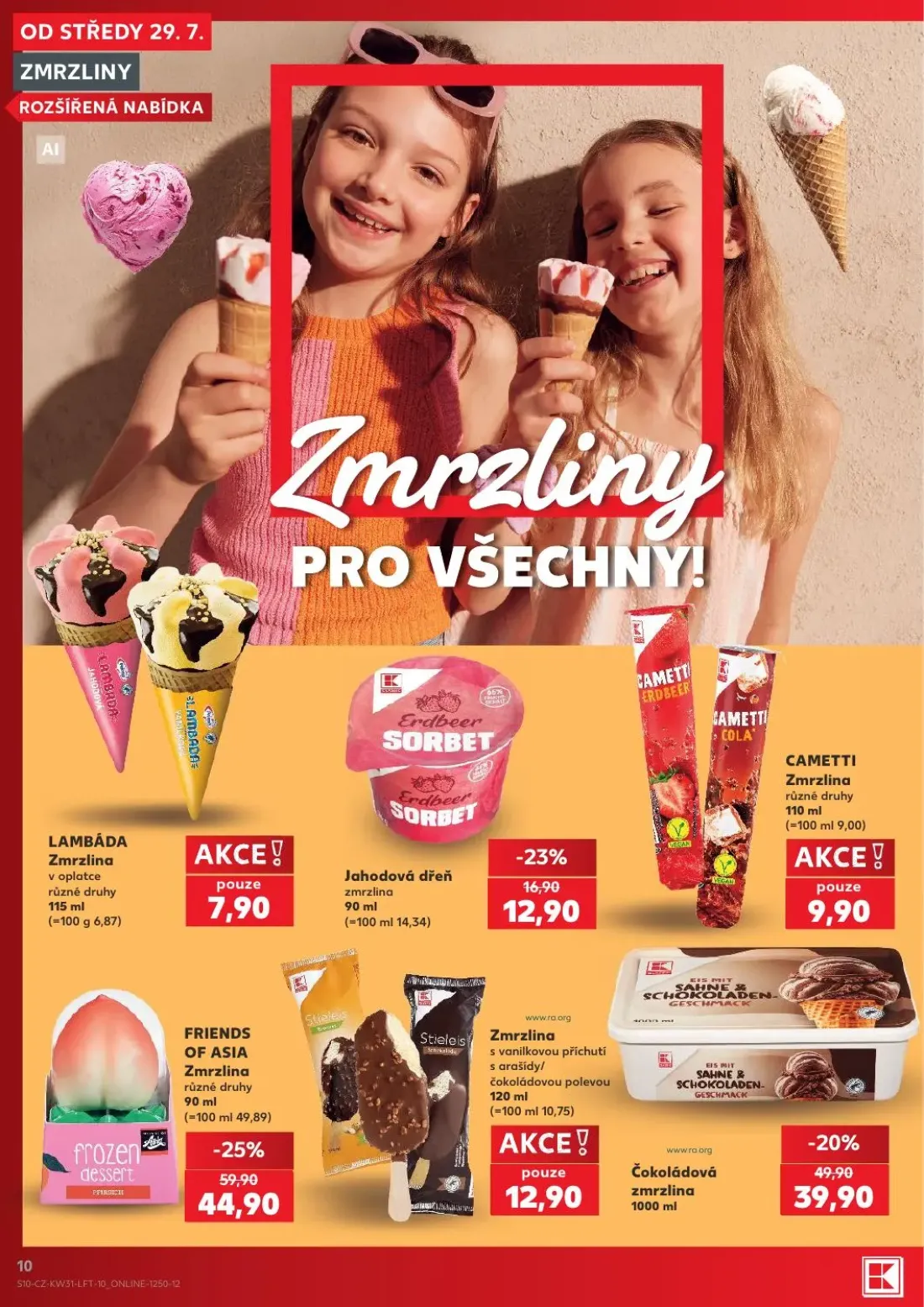Kaufland leták, strana 10 z 54 — FRIENDS OF ASIA Zmrzlina, Čokoládová zmrzlina, Jahodová dřeň zmrzlina