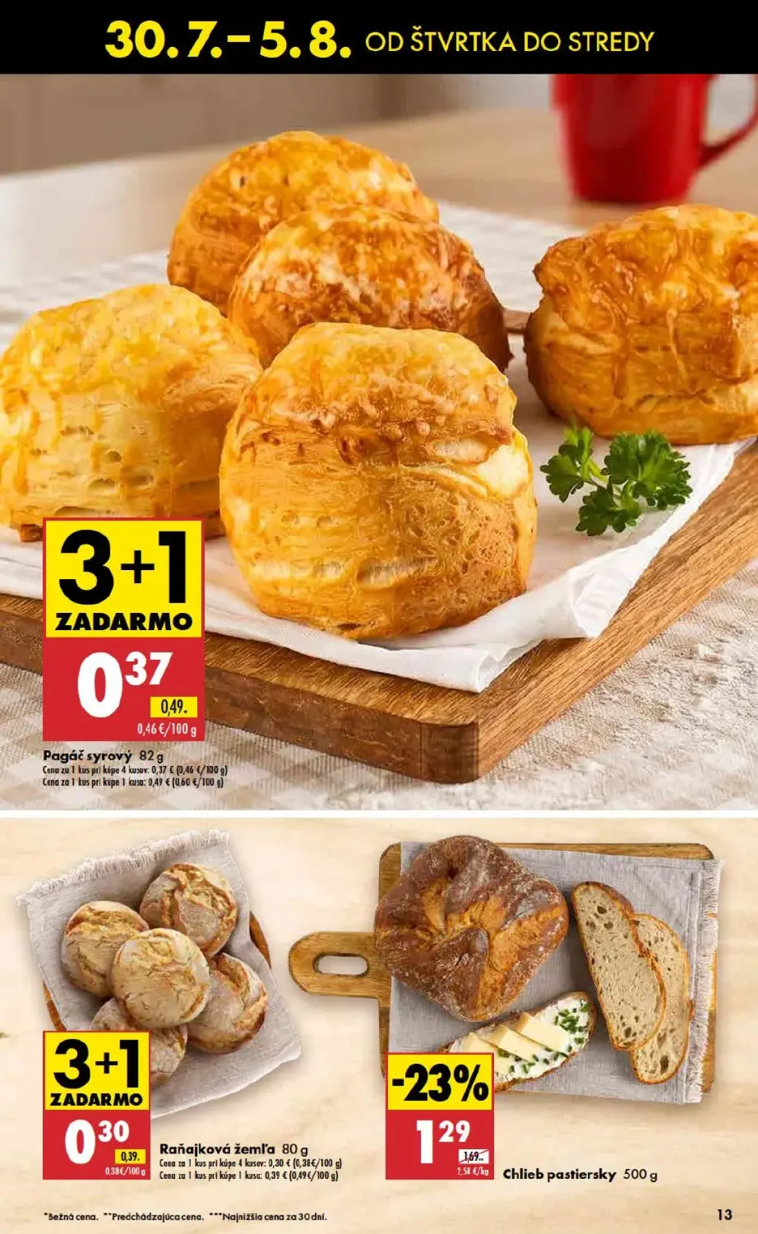 Biedronka leták, strana 13 z 48 — Chlieb pastiersky, Pagáč syrový, Raňajková žemľa