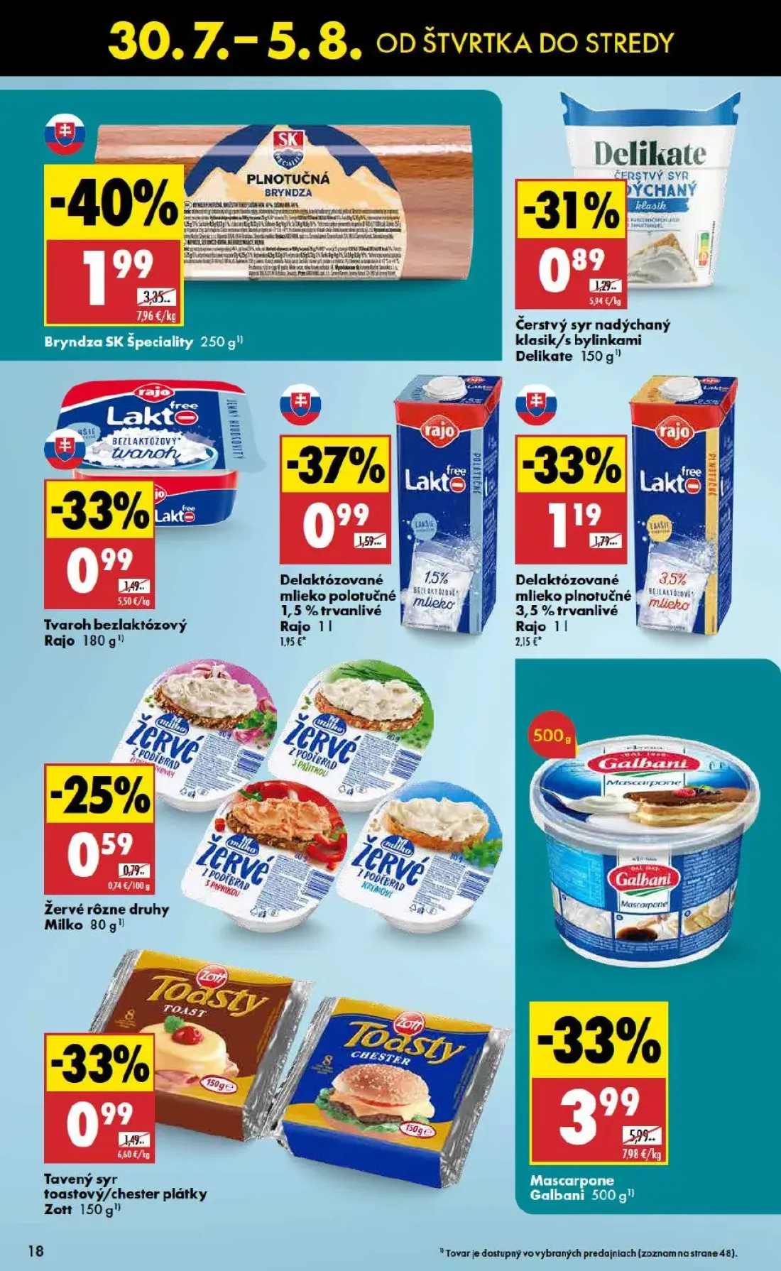 Biedronka leták, strana 18 z 48 — Mascarpone Galbani, Bryndza SK Špeciality, Delaktózované mlieko polotučné 1,5 % trvanlivé …
