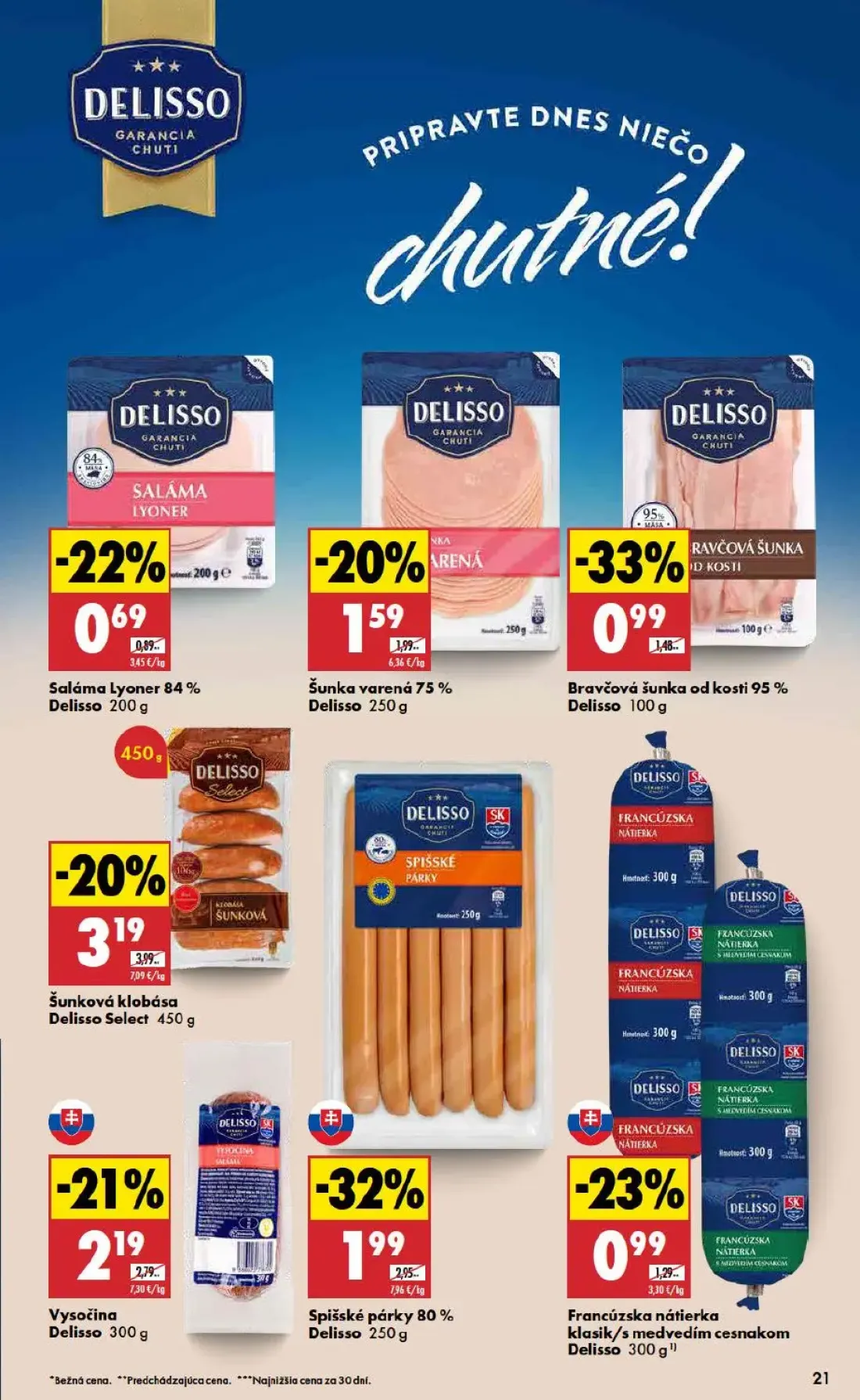 Biedronka leták, strana 21 z 48 — Spišské párky 80% Delisso, Šunková klobása Delisso Select, Vysočina Delisso