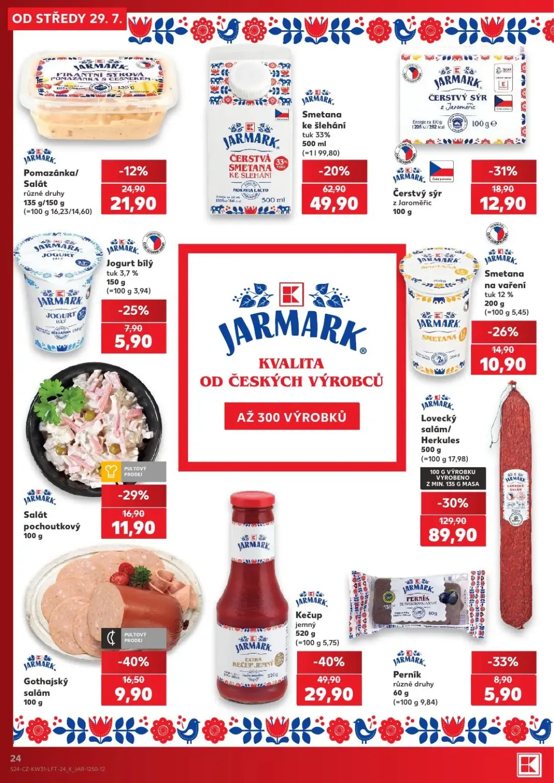 Kaufland leták, strana 24 z 54 — Lovecký salám/Herkules, Kečup jemný, Smetana ke šlehání