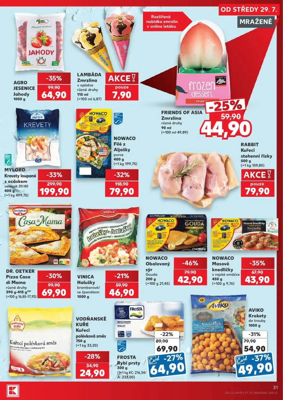 Kaufland leták, strana 31 z 54 — MYLORD Krevety loupané s ocáskem, NOWACO Filé z Aljašky, NOWACO Obalovaný sýr Gouda