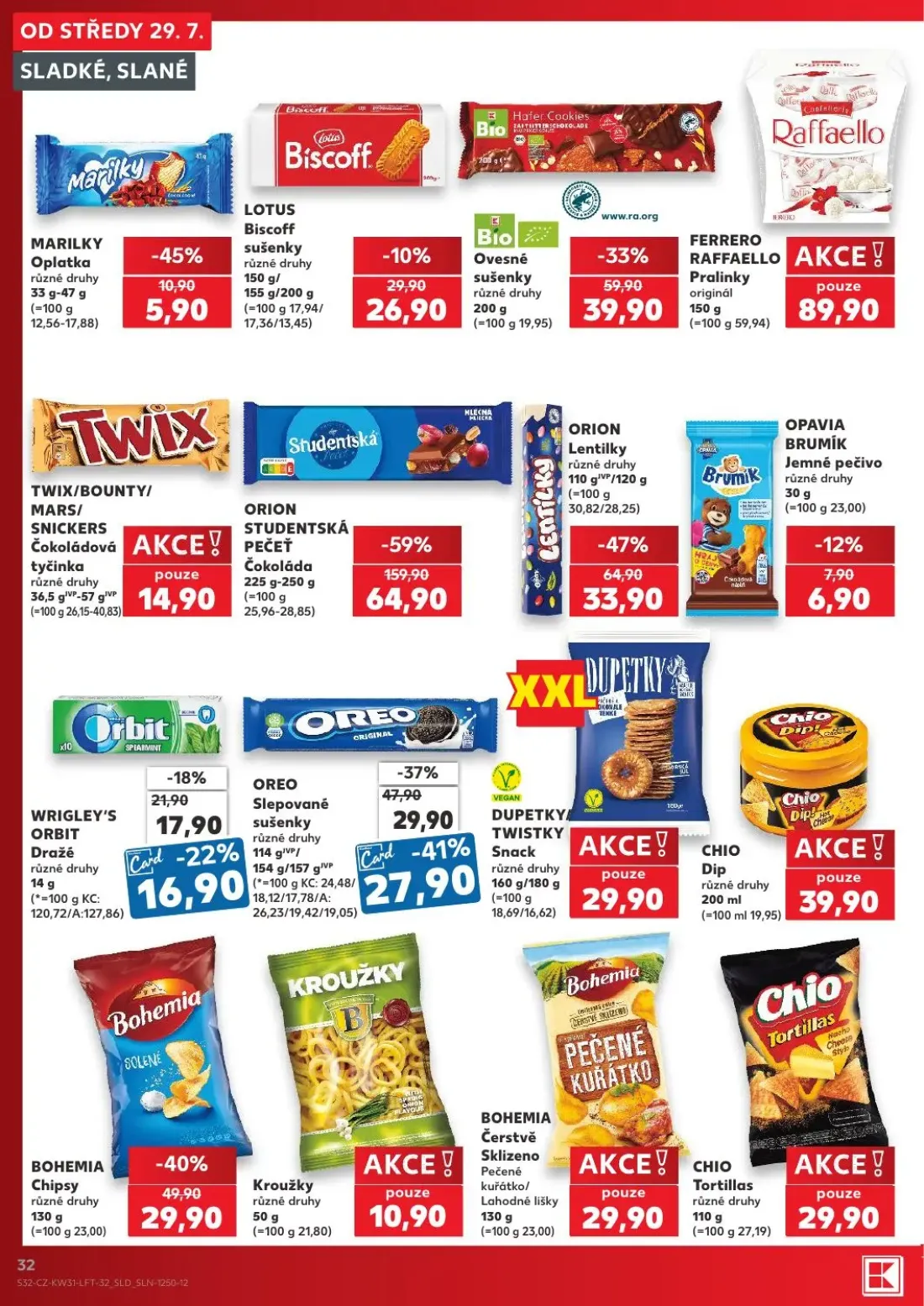 Kaufland leták, strana 32 z 54 — ORION STUDENTSKÁ PEČET Čokoláda, ORION Lentilky, Bio Ovesné sušenky