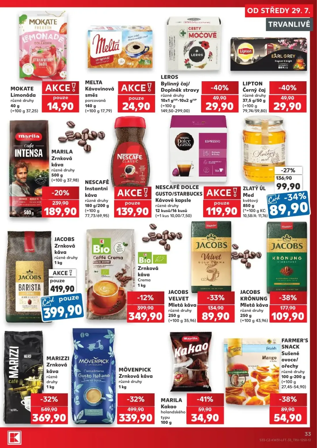 Kaufland leták, strana 33 z 54 — MARIZZI Zrnková káva, MÖVENPICK Zrnková káva, JACOBS KRÖNUNG Mletá káva