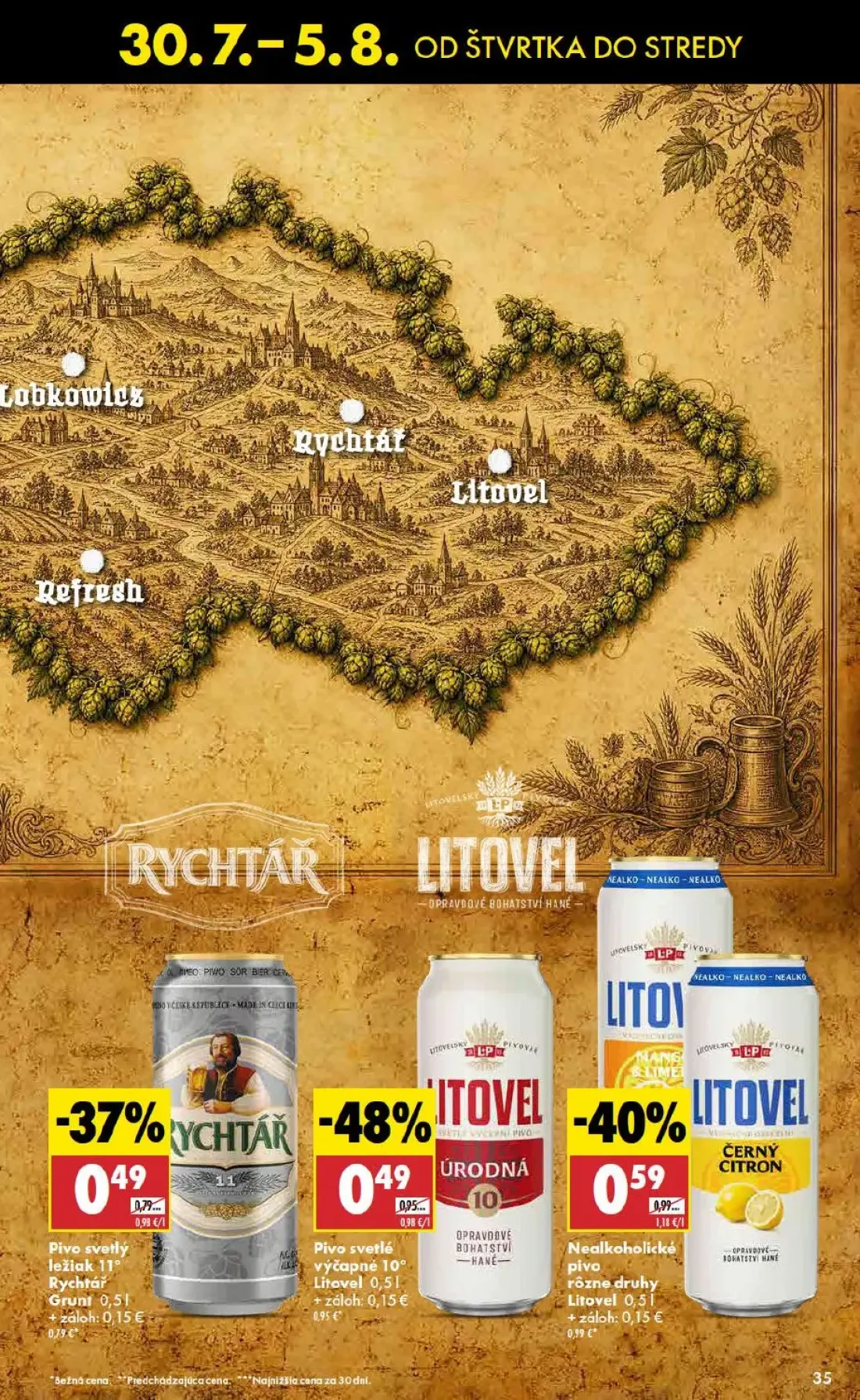 Biedronka leták, strana 35 z 48 — Pivo svetlé výčapné 10° Litovel, Nealkoholické pivo rôzne druhy Litovel, Pivo svetlý ležia…