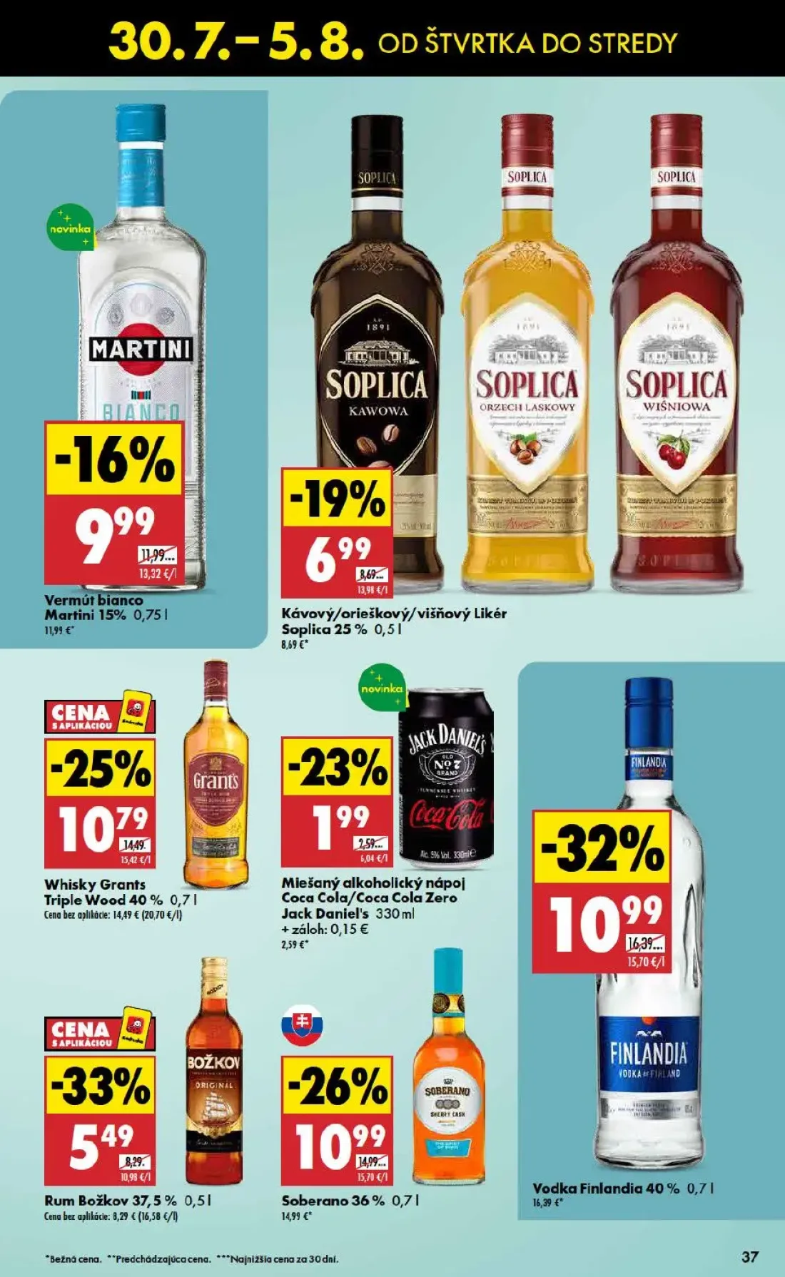 Biedronka leták, strana 37 z 48 — Vodka Finlandia, Soberano, Whisky Grants Triple Wood