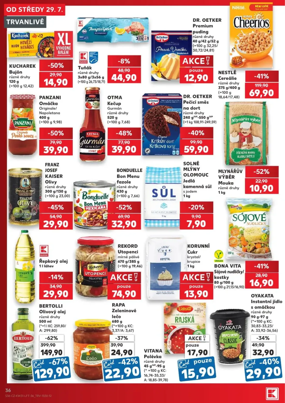 Kaufland leták, strana 36 z 54 — BERTOLLI Olivový olej, NESTLÉ Cereálie, PANZANI Omáčka
