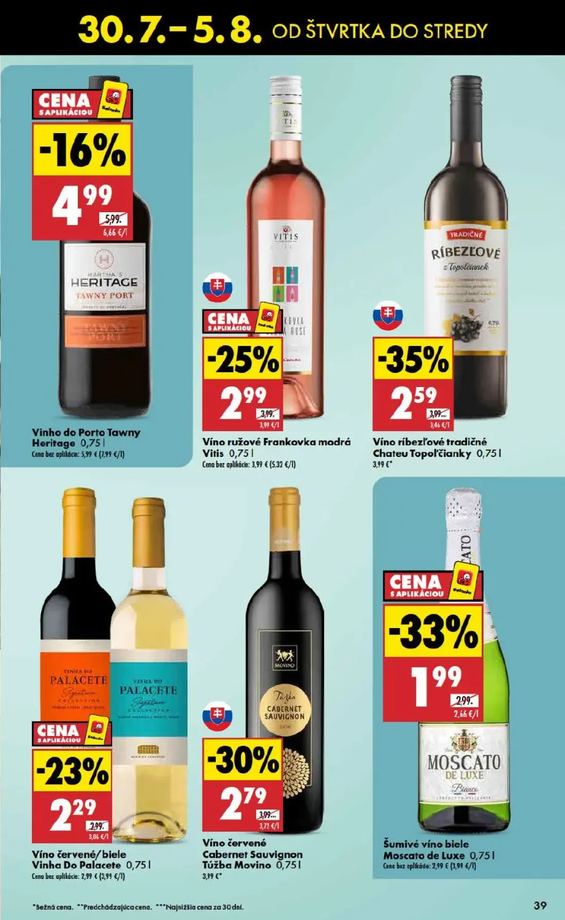 Biedronka leták, strana 39 z 48 — Víno ríbezľové tradičné Chateu Topoľčianky, Víno červené Cabernet Sauvignon Túžba Movino, …