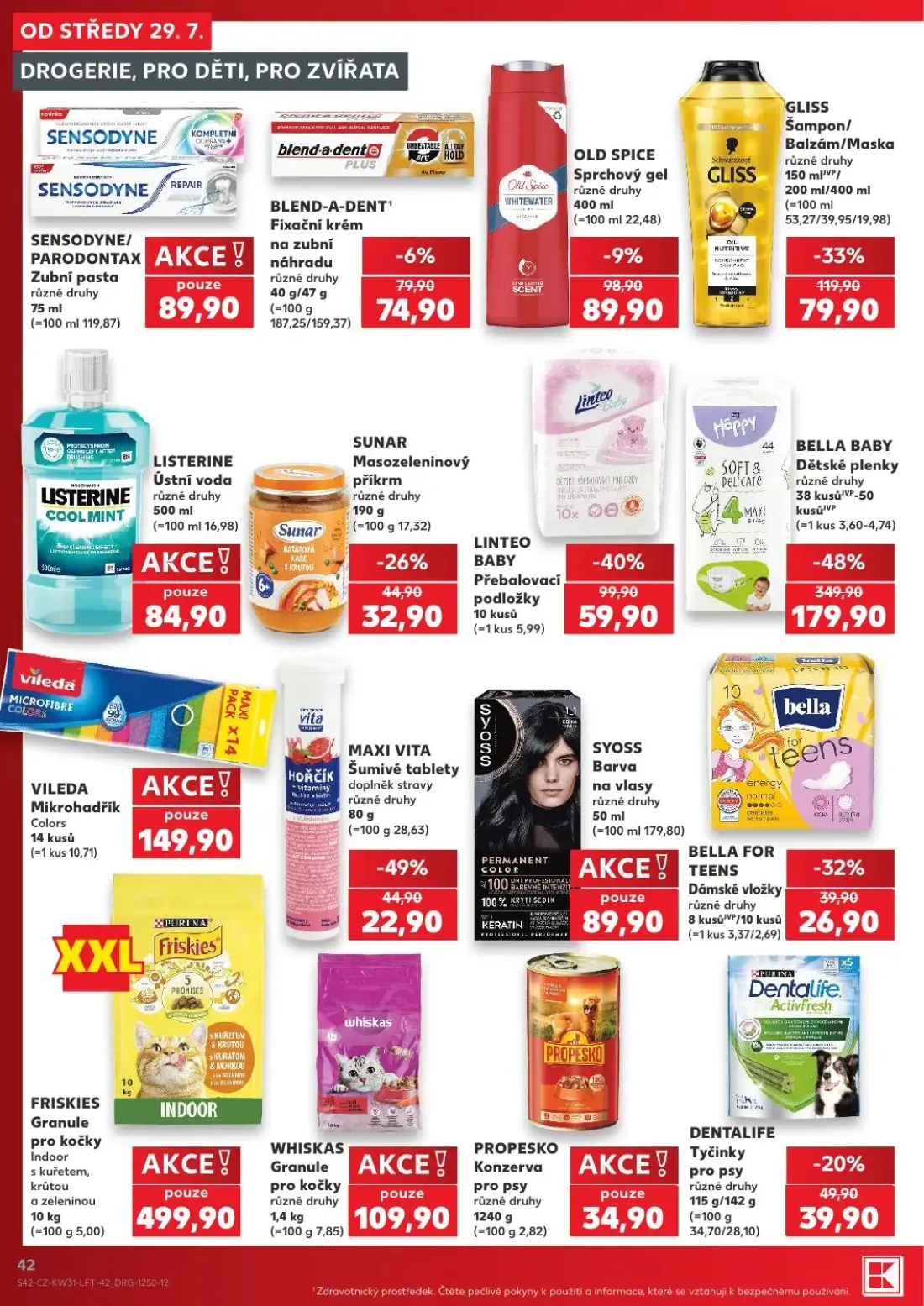 Kaufland leták, strana 42 z 54 — BELLA BABY Dětské plenky, GLISS Šampon/ Balzám/Maska, LINTEO BABY Přebalovací podložky