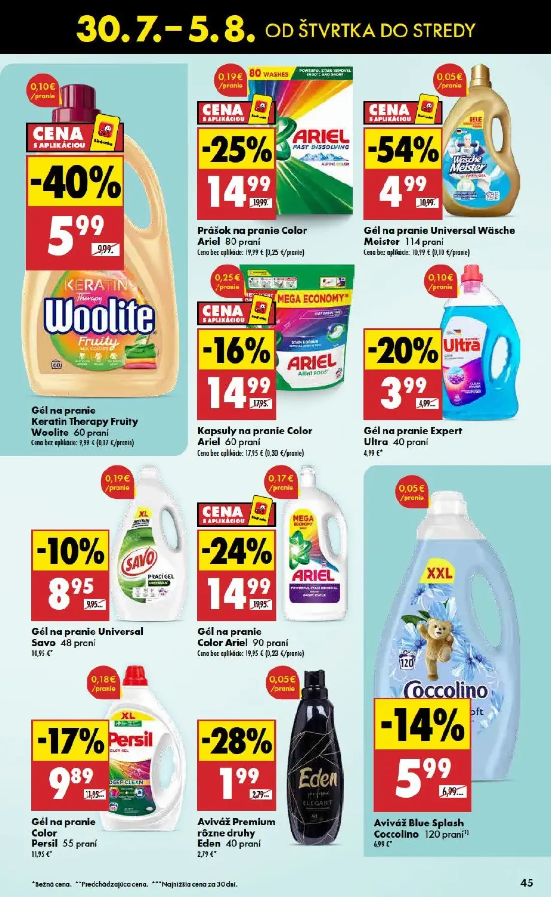 Biedronka leták, strana 45 z 48 — Gél na pranie Universal Wäsche Meister, Prášok na pranie Color Ariel, Gél na pranie Color …