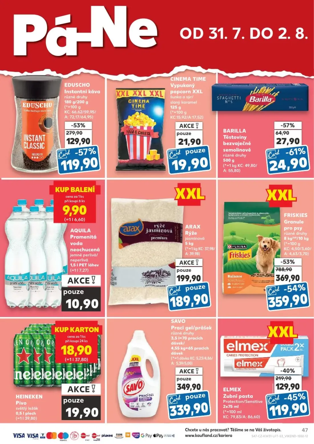 Kaufland leták, strana 47 z 54 — FRISKIES Granule pro psy, EDUSCHO Instantní káva, ELMEX Zubní pasta Protection/Sensitive