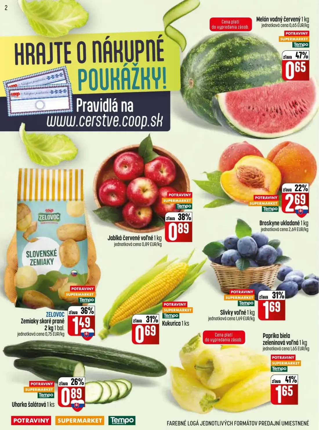 Coop Jednota leták, strana 2 z 28 — Melón vodný červený, Jablká červené voľné, Broskyne ukladané