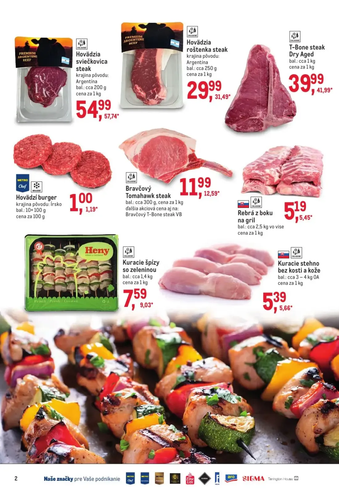 Metro leták, strana 2 z 40 — Hovädzia sviečkovica steak, T-Bone steak Dry Aged, Hovädzia roštenka steak