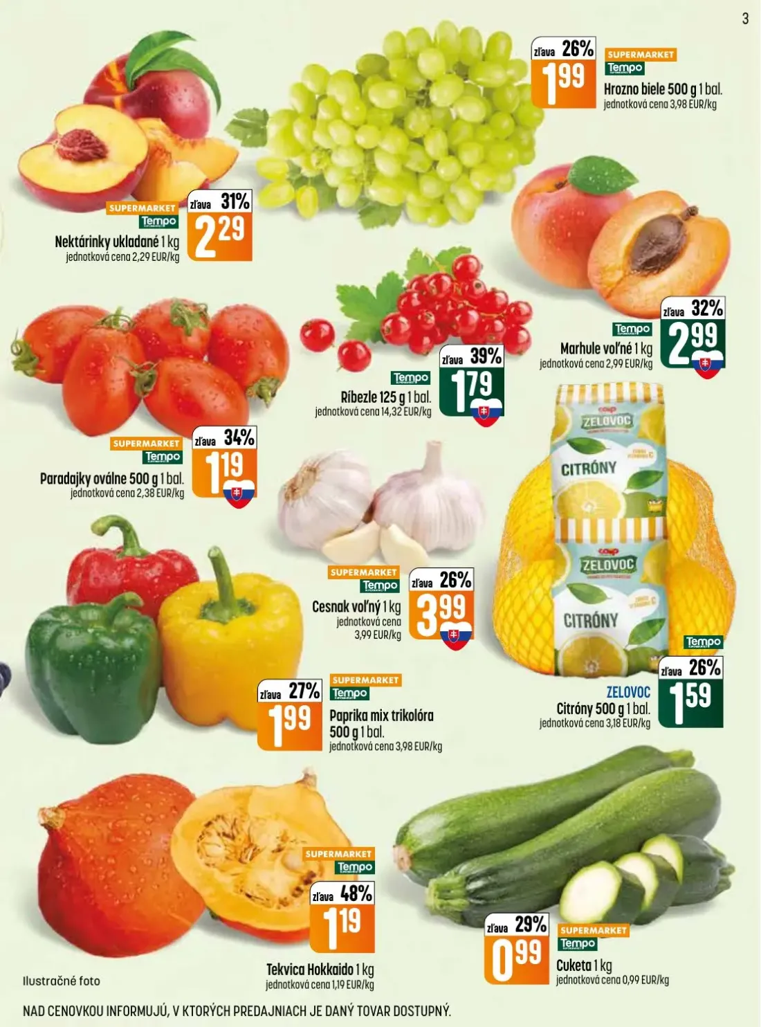 Coop Jednota leták, strana 3 z 28 — Hrozno biele, Nektárinky ukladané, Marhule voľné